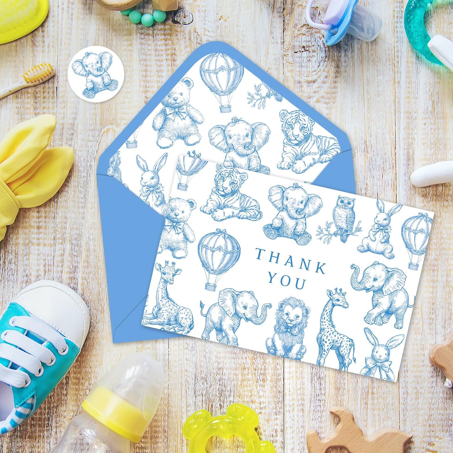 Whaline 24 Pack Baby Shower Thank You Card Cute Blue White Animal Greeting Cards with Envelopes Stickers Blank Note Cards for Gender Reveal Birthday Party Supplies - Image 5