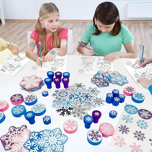 Miniatura 6 de Cinrobiye Juego de 194 piezas de copos de nieve de invierno congelados para fiestas, regalos de Navidad, aulas, intercambio, escuela, papelería,