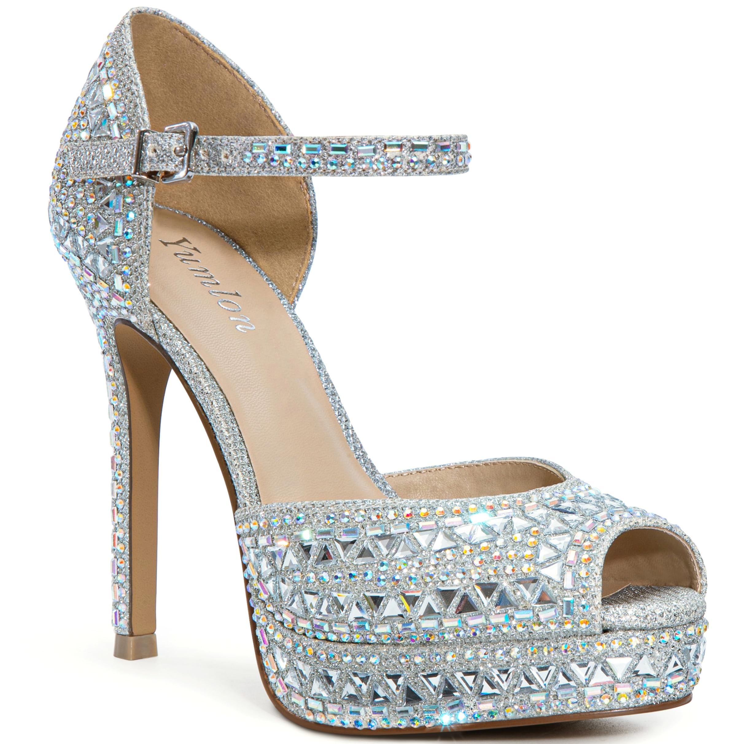 Women's Peep Toe Platform High Heels Stiletto Pumps Sparkly Rhinestones Diamond Sandals for Wedding Bride Party Evening Dress Shoes