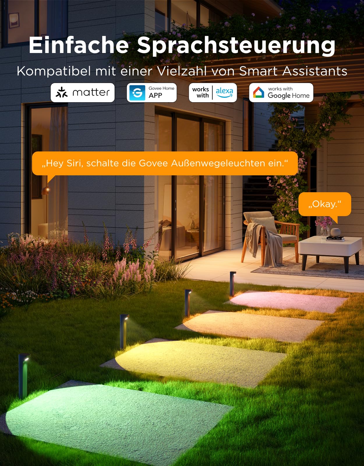 Govee Wegeleuchten Außen 2 Lite RGBWIC, Smart Gartenbeleuchtung, IP67, 4pcs | Kompatibel mit Matter, Alexa & Google Assistant, 60+ Szenen, 16 Millionen Farbe, Outdoor Gartenleuchte für Gehweg,Hof,Garten