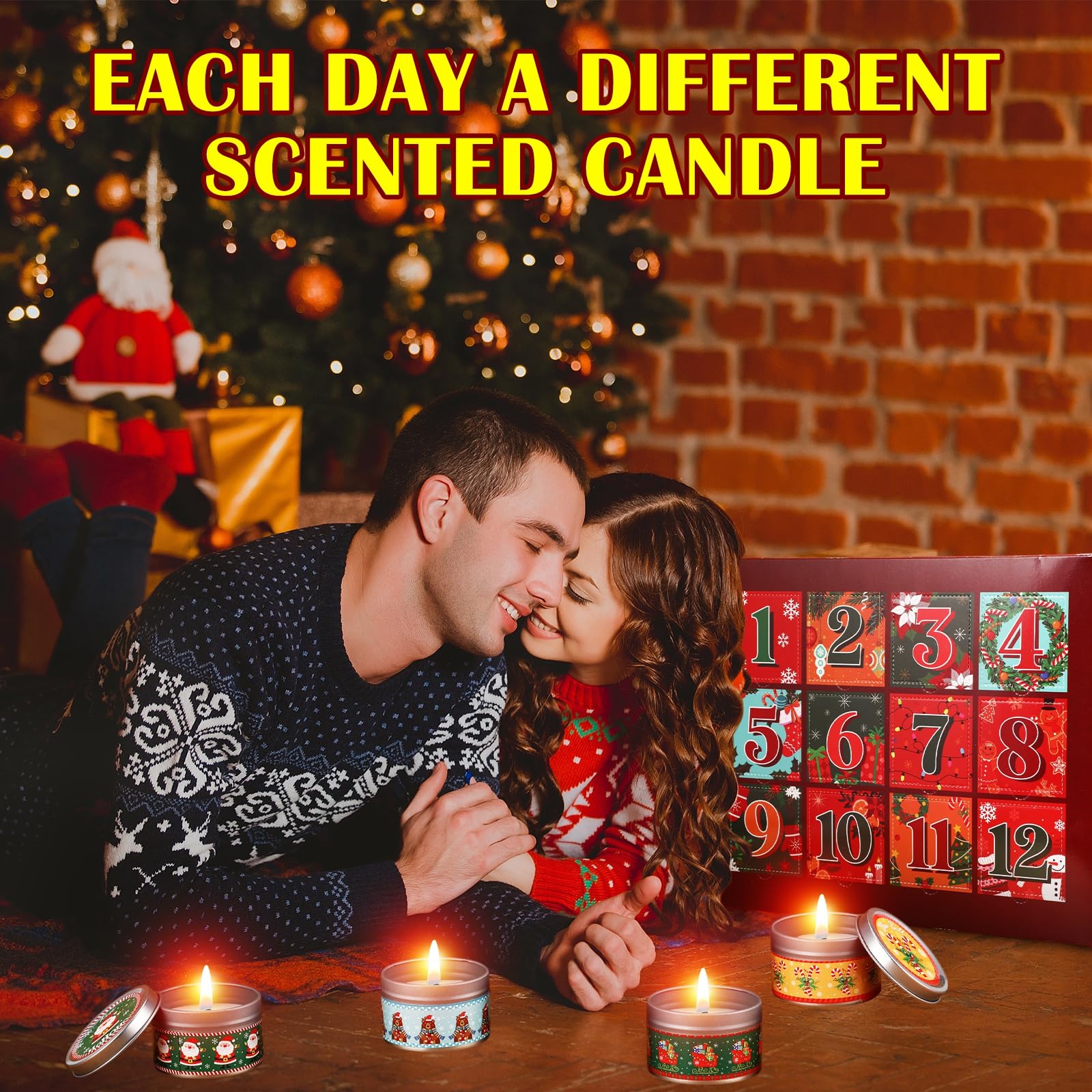 Conelist Juego de 12 velas perfumadas de Navidad de 12 días, calendario de Adviento, velas de cera de soja de 2.5 onzas, regalo de Navidad, regalo de cumpleaños para mujeres, decoración de vacaciones