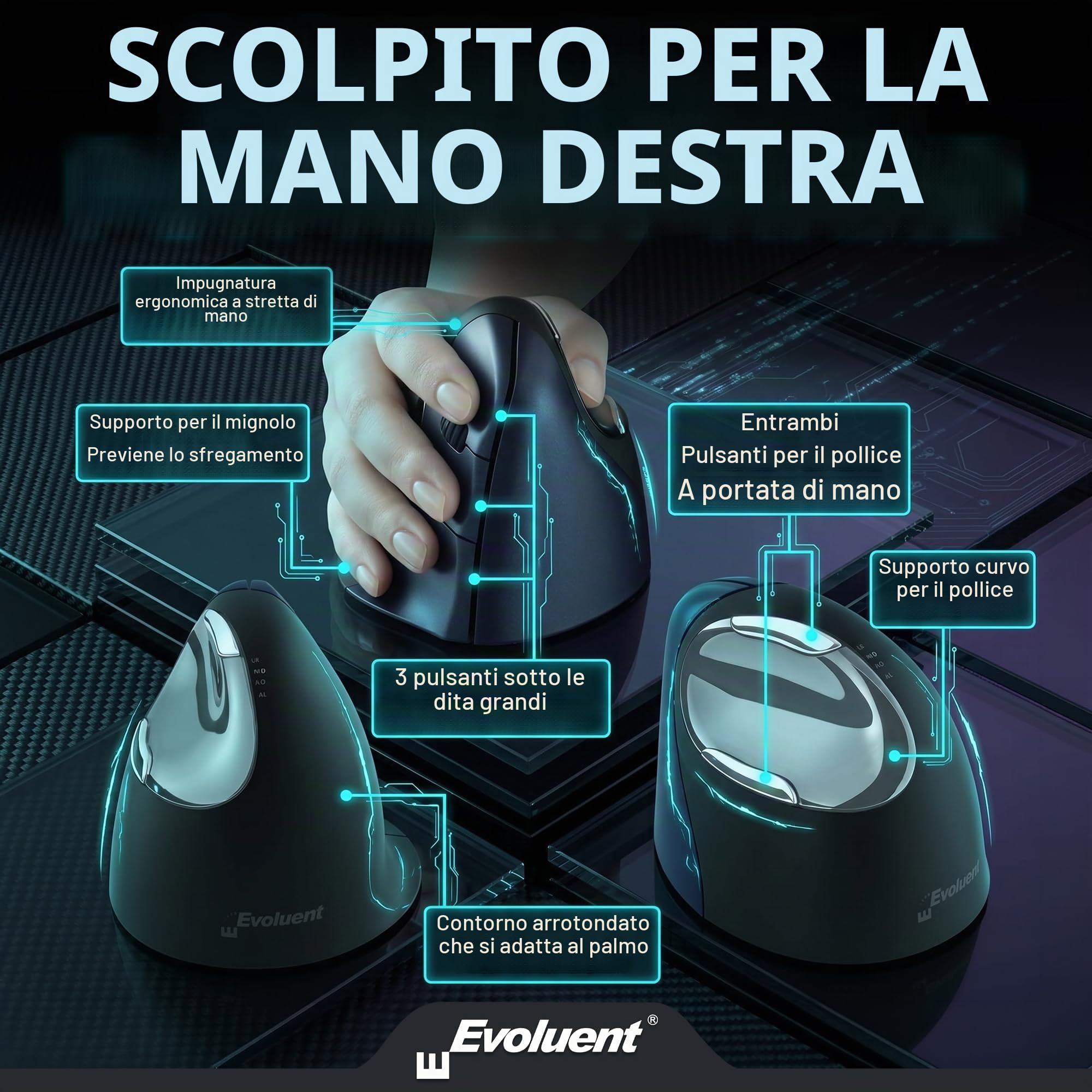 Evoluent Vm4Rw Mouse Verticale Destro Evoluent4 6 Brancolare/Rotella di Scorrimento/In Modalità Wireless