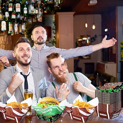 Miniatura 7 de Wiooffen 100 piezas de suministros para fiestas de fútbol de 1.1 libras, 50 bandejas de papel de comida de fútbol desechables y 50 papeles