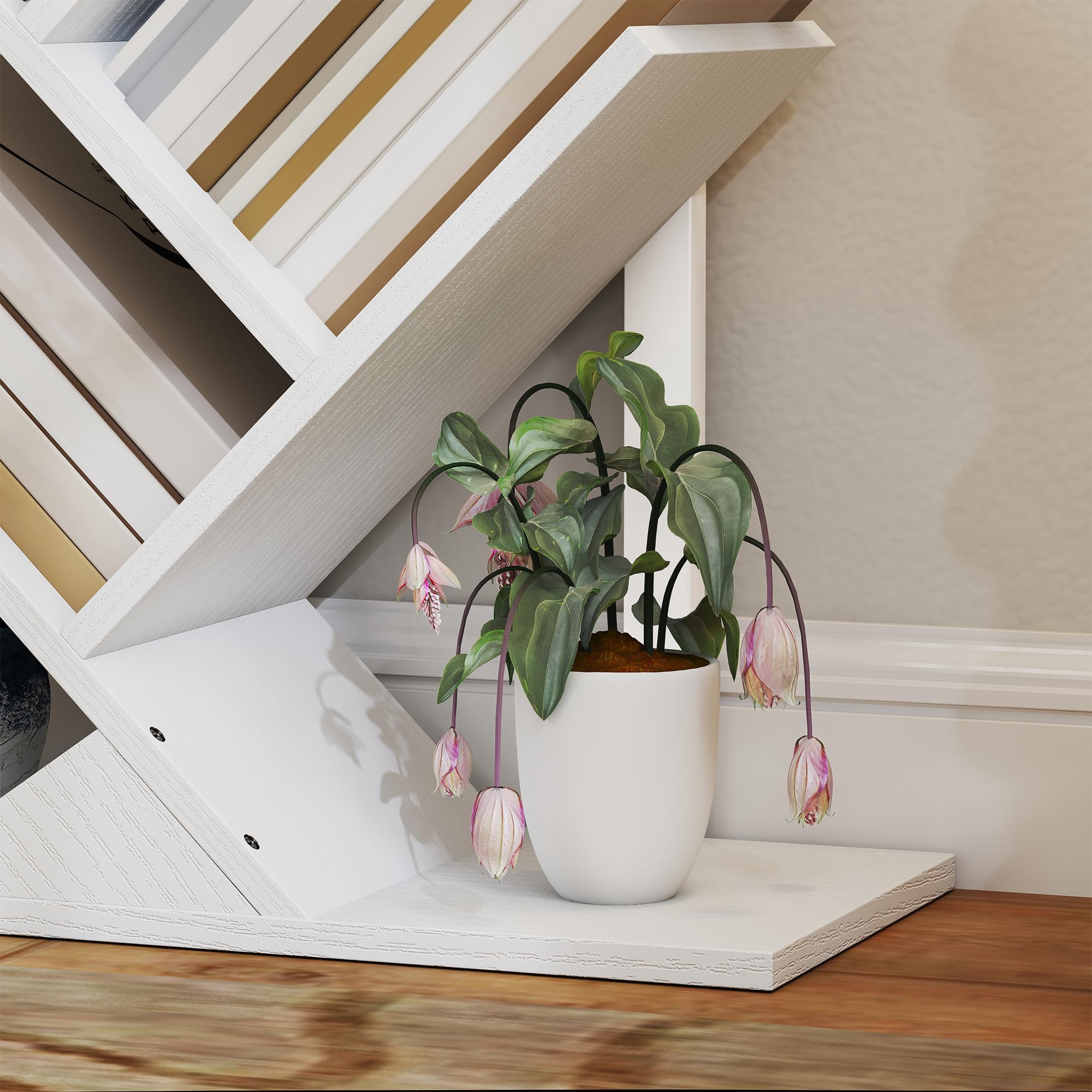 HOMCOM Librería en Forma de Árbol de 5 Niveles, Estantería de Libros con 5 Estantes, Estructura de Acero, para CD, DVD, Álbumes, Sala de Estar, Oficina, Estudio, Dormitorio, 50x24x82 cm, Blanco