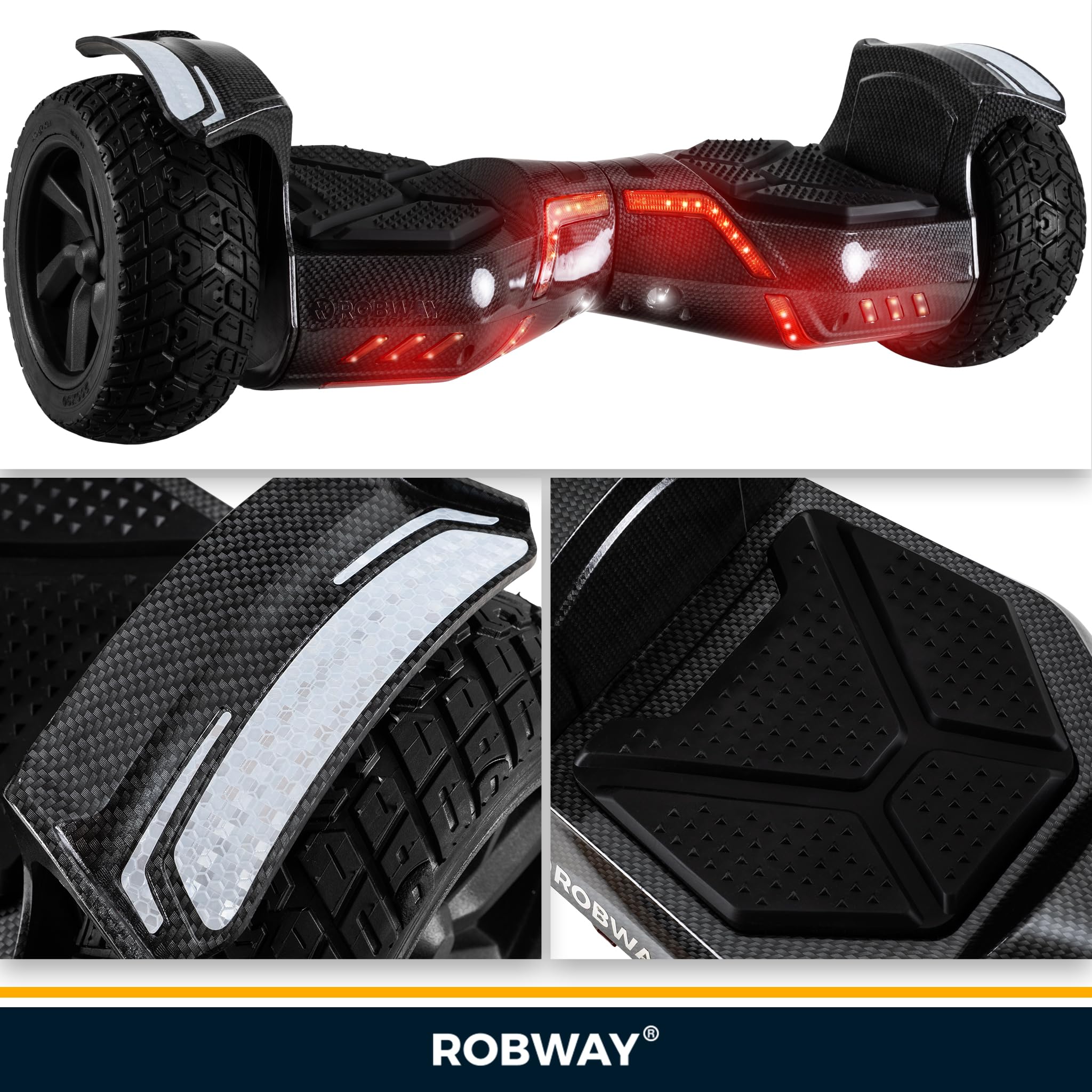Robway X2 Hoverboard | 𝐃𝐀𝐒 𝐎𝐑𝐈𝐆𝐈𝐍𝐀𝐋 ® Hoverboards für Kinder Jugendliche & Erwachsene - APP Steuerung - 𝟮 x 𝟯𝟓𝟬 Watt Motoren - Self-Balance - Bluetooth (X2 Carbon, Offroad)