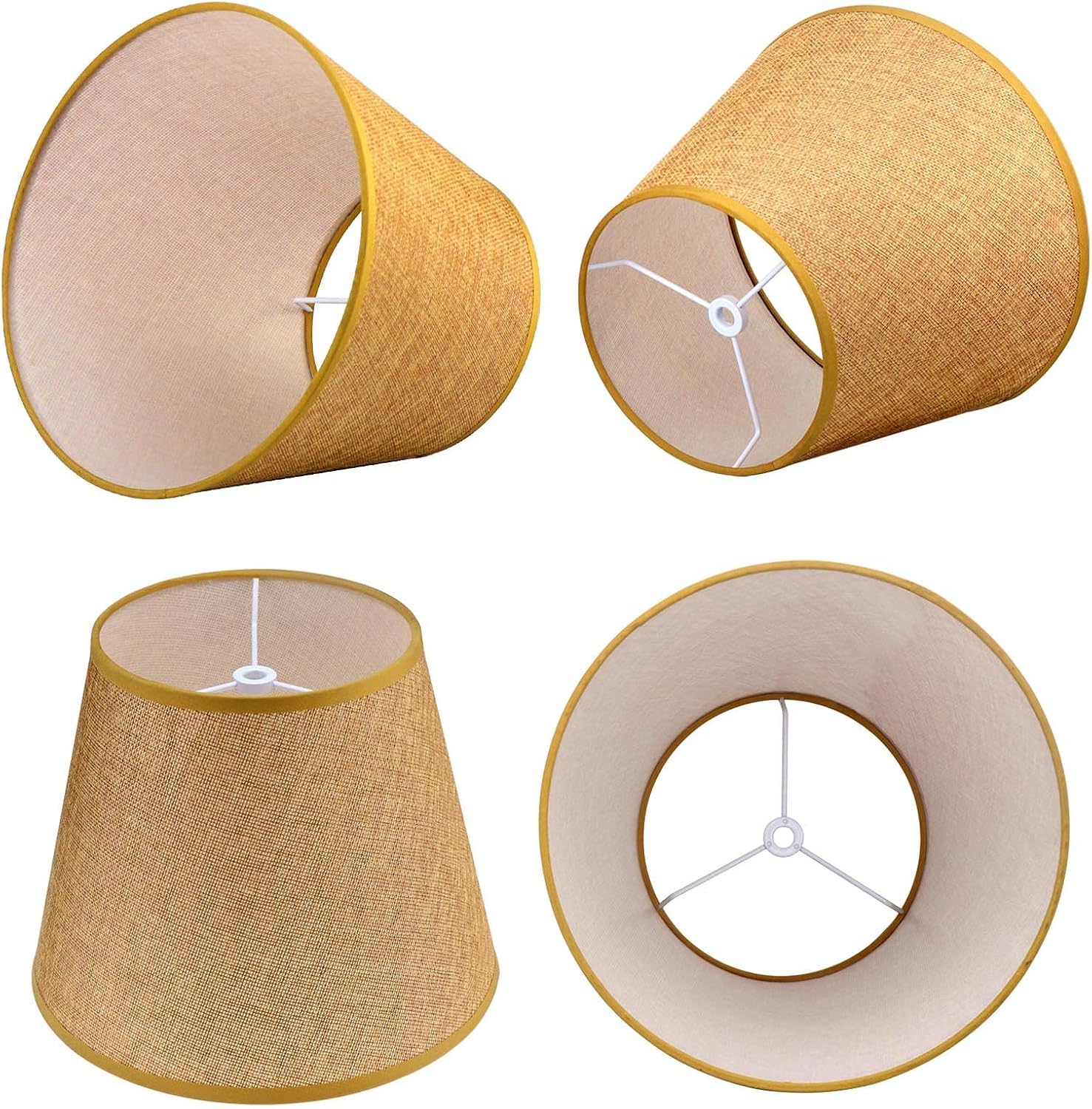 2-Pack Small Lamp Shades for Table Lamp, Brown Lampshades for Floor Light, 9.8x6.3x7.9 inches Lamp Shade Replacement, Natural Linen Hand Crafted, Spider Model