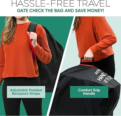 Miniatura 6 de reperkid Bolsa de cochecito mediana para viajes en avión, negro y rojo, 42 pulgadas de alto x 26 pulgadas de ancho x 13 pulgadas de profundidad, se