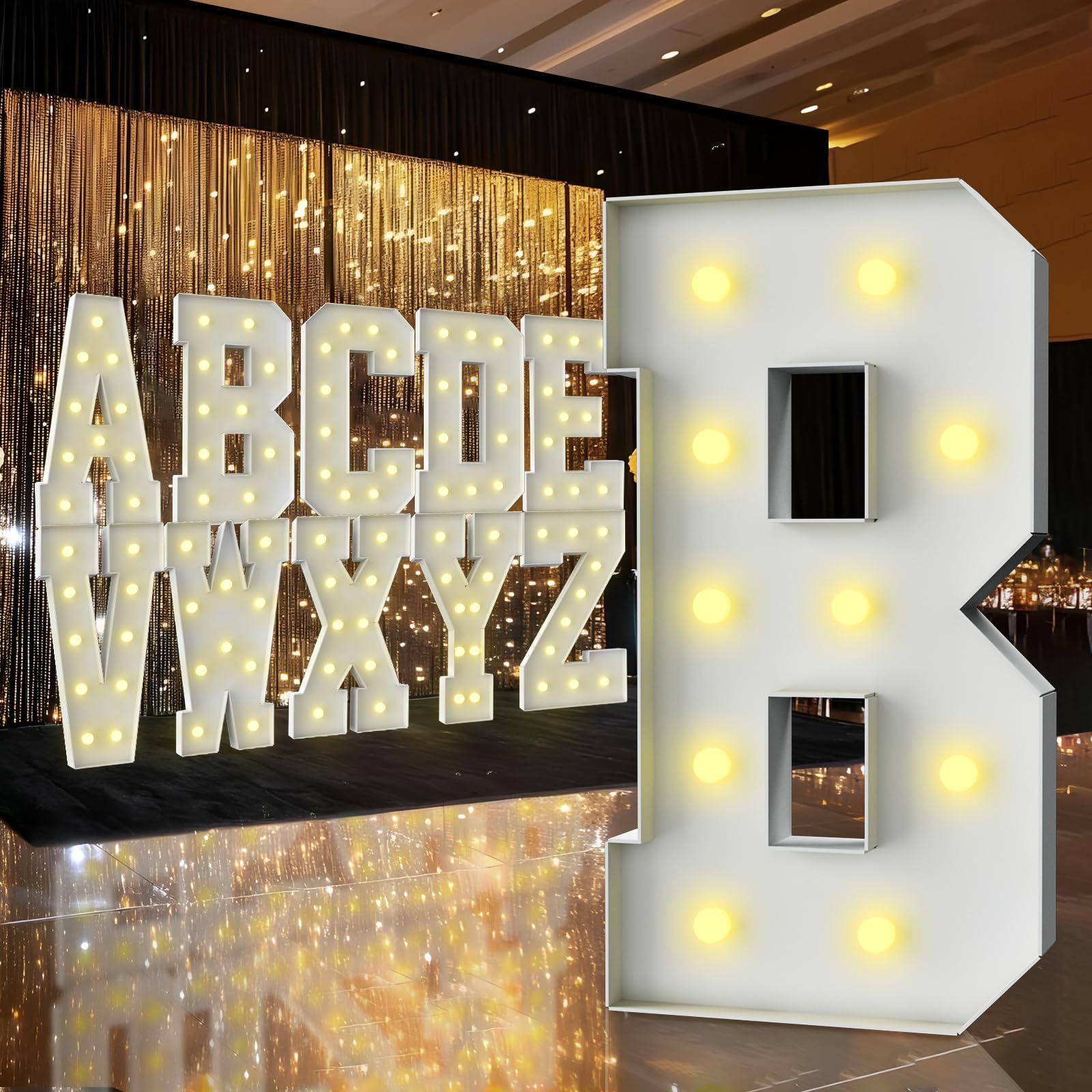 Rozświetlana litera markizy, litery markizy 9 m, duży znak LED na imprezę, dekoracje urodzinowe, ukończenie szkoły, studniówkę, baby shower (litera B)