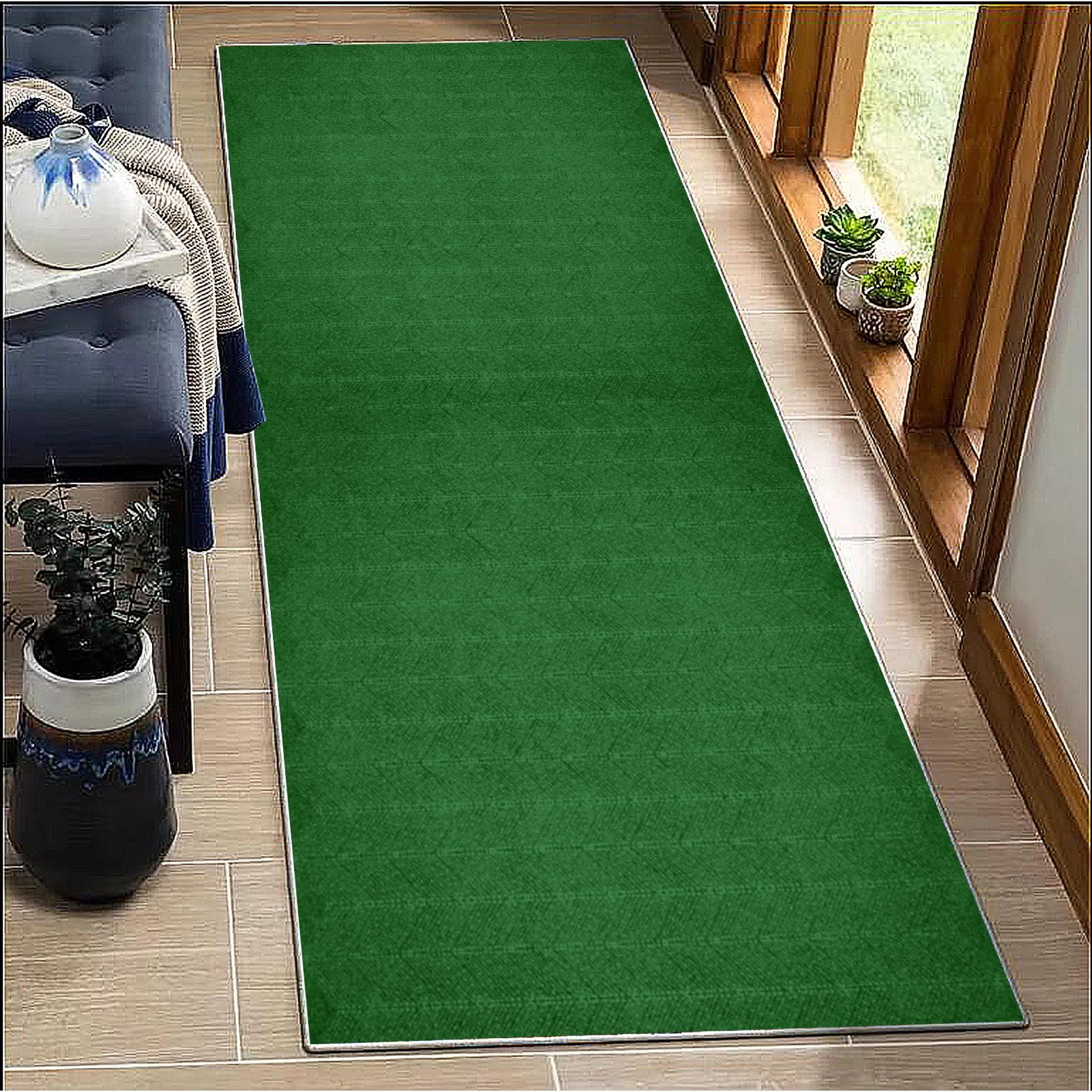 BORKOY Long Carpet Runners for Hallways Non Slip 90x100cm Washable green Runner Rugs Kitchen Runner Absorbent Door Mats Hallway Hall Runners Narrow Rugs for Entrance Bedroom Hallways Living Room