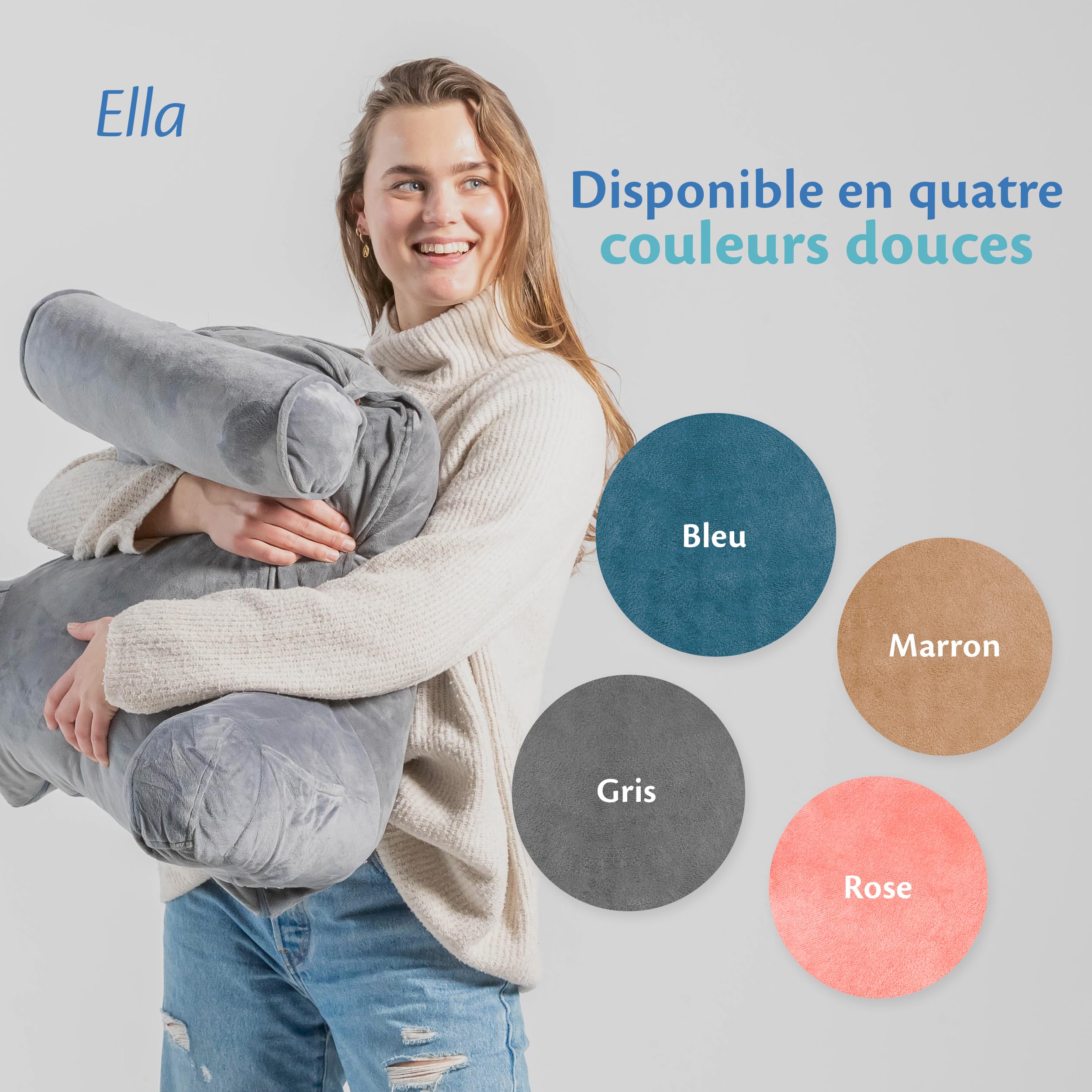 Ella Coussin de Lecture avec Rouleau de Cou - Oreiller de Lecture avec Accoudoirs, Soutien du Dos et du Cou pour la Lecture ou la Relaxation - Coussin de Dossier Fauteuil de Lecture - Velours (Gris)