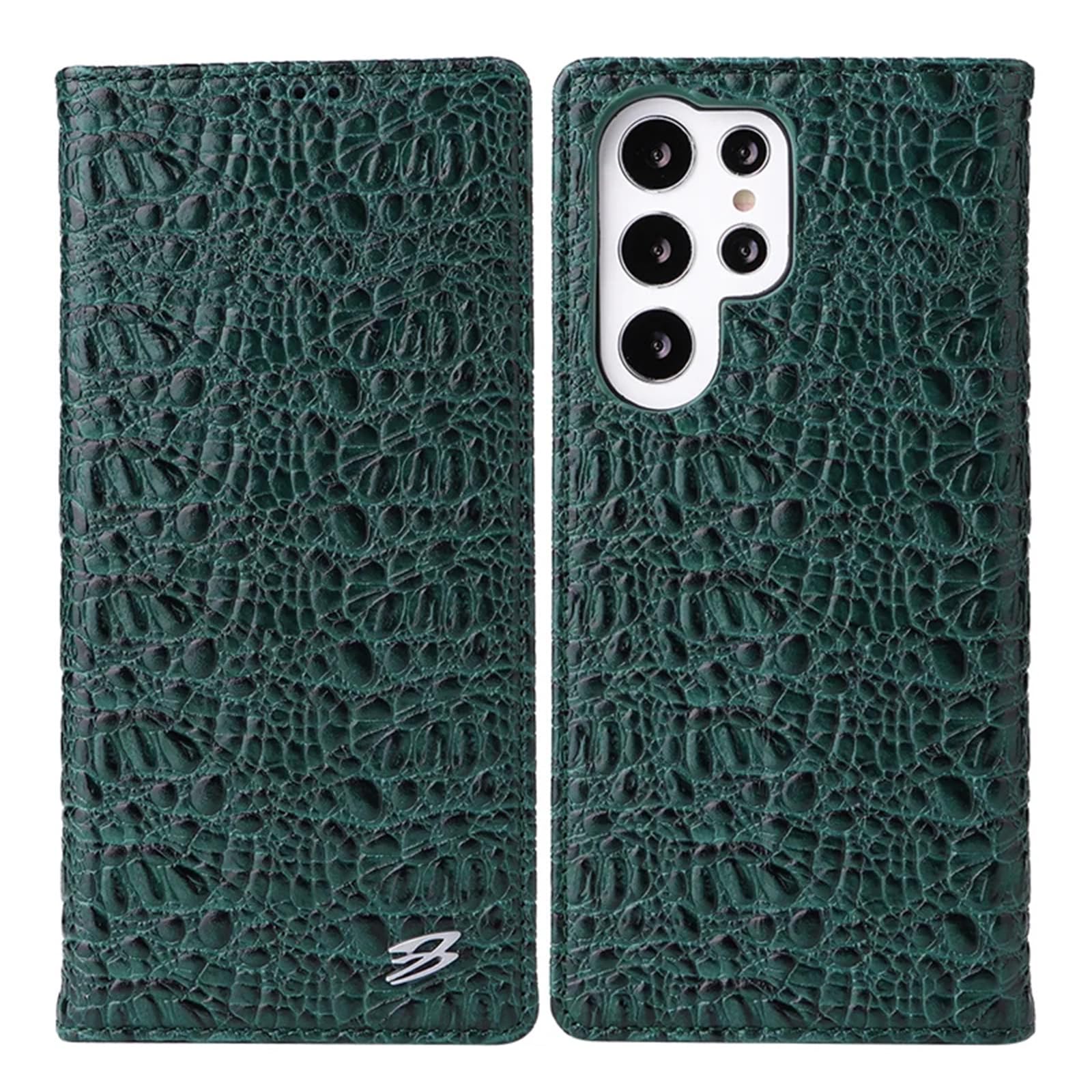 Etui portfelowe na telefon Samsung Galaxy S23 Ultra/S23 Plus/S23, prawdziwa skóra krokodyla, magnetyczne zamknięcie, etui folio flip z uchwytem na kartę kredytową, uchwytem na gotówkę,