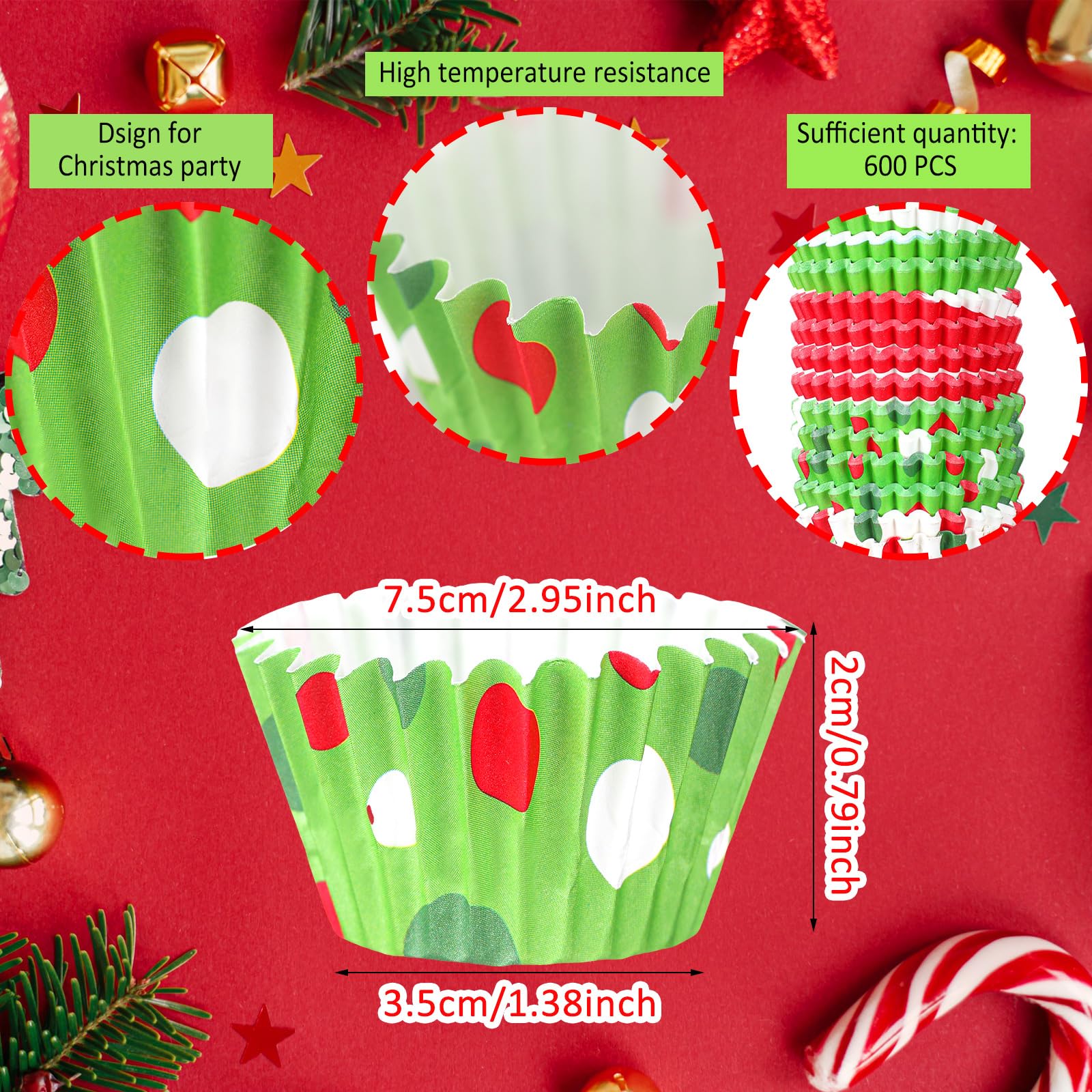 Didaey 600 Pcs Christmas Party Cupcake Liners Christmas Paper Baking Cups Mini Muffin Liners Small Cupcake Wrappers Xmas Paper Candy Cups for Santa Holiday Chocolate Cake Making Supplies (Fresh)