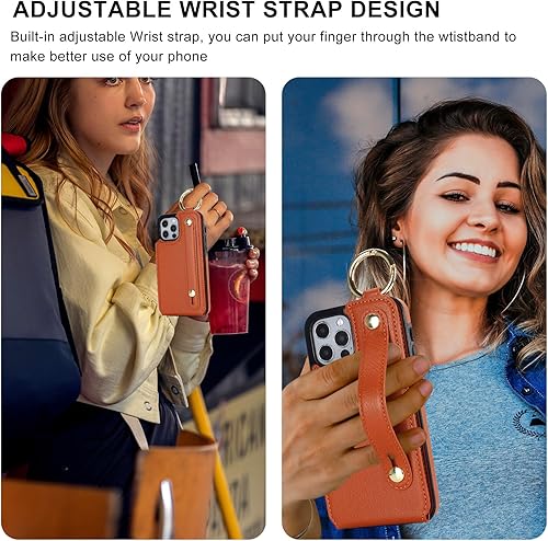 Miniatura 3 de Folosu Funda tipo cartera para iPhone 1212 Pro con soporte para tarjetas, correa de mano para la muñeca, soporte de bucle, bloqueo RFID, anillo de