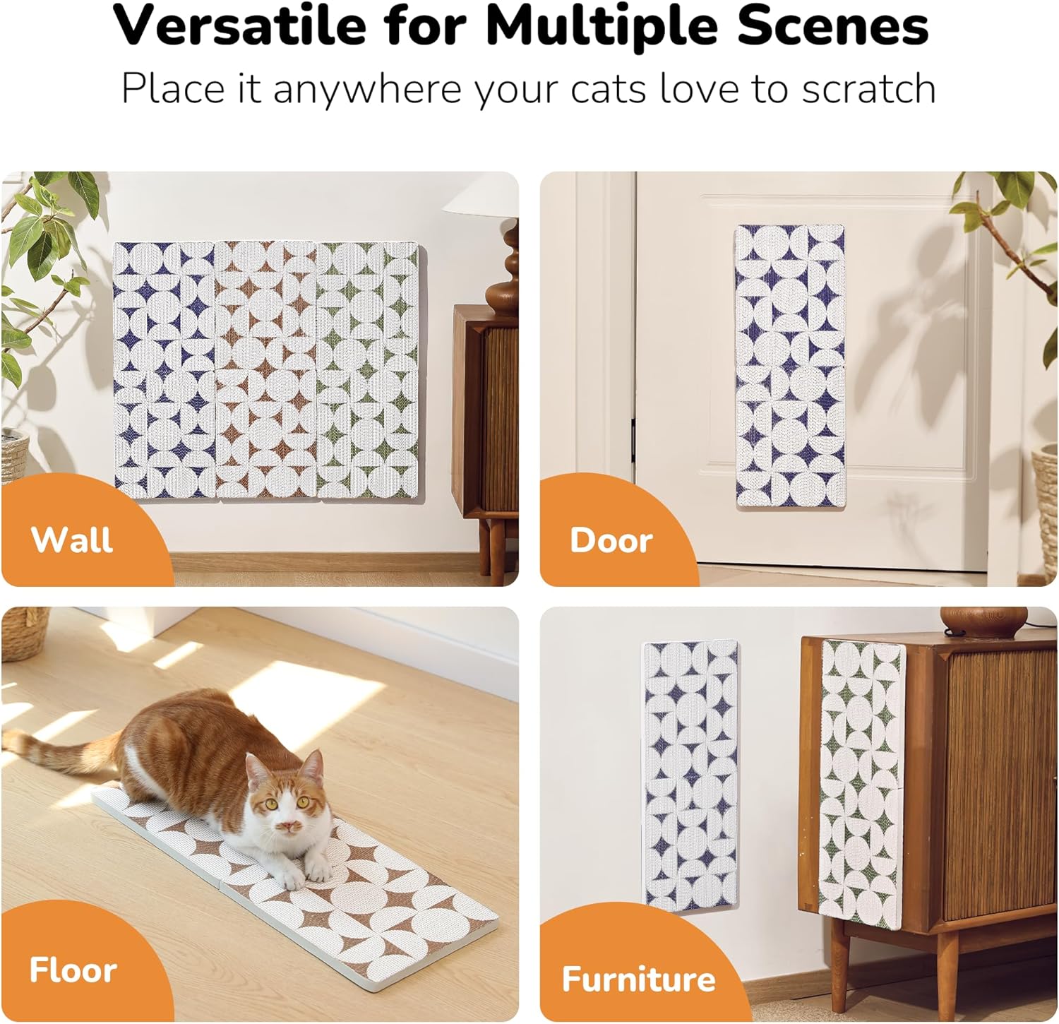 FUKUMARU 3PCS Cat Scratcher Wall Mounted, 23.6 Inch Extra Long Cardboard Cat Scratch Pad for Wall, High-Density Cats Scratching Board Indoor, Kitten Scratching Pads for Corner Door