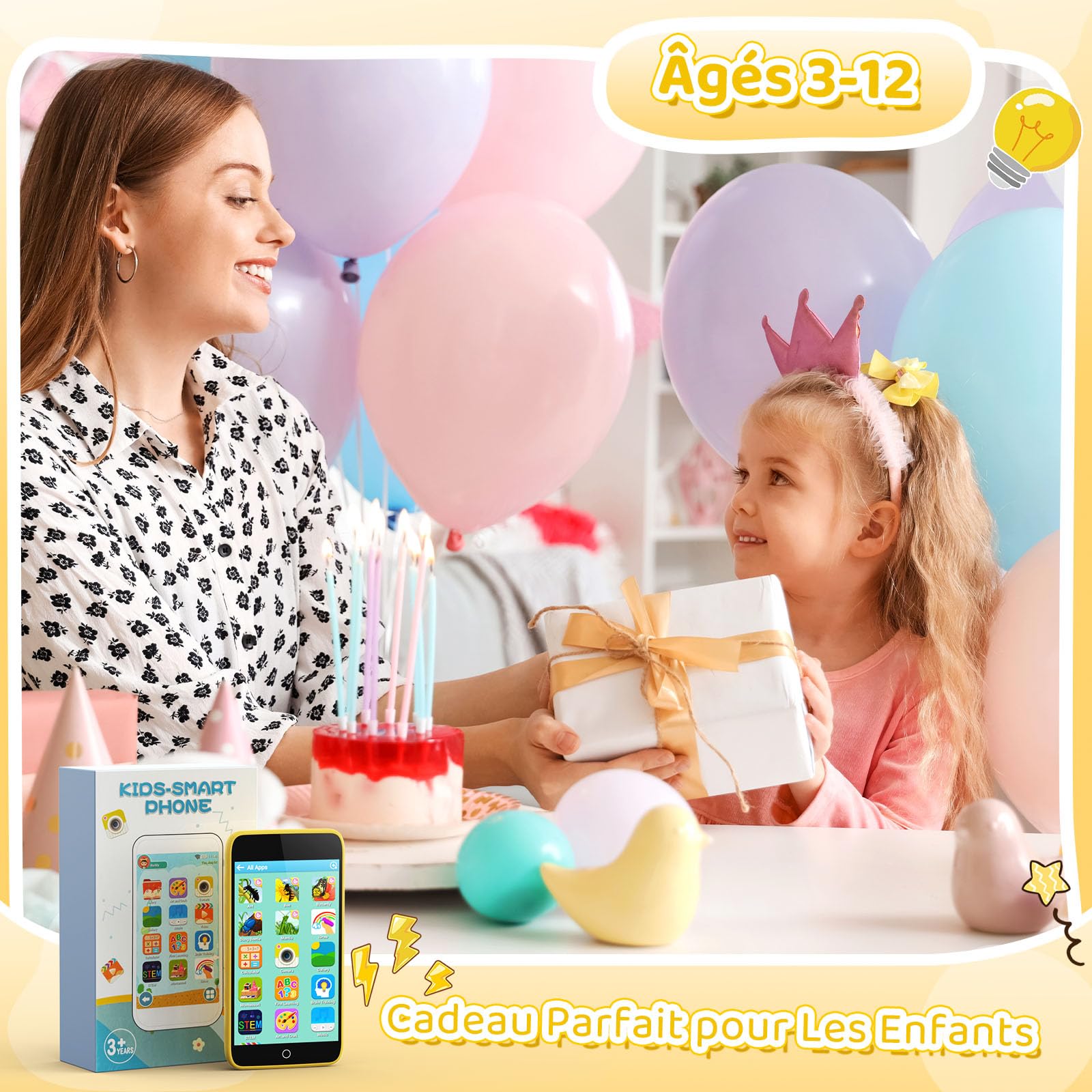 Téléphone Enfant, orantronx Téléphone Portable Enfant 3 4 5 6 7 8 9 10 11 12 Ans, 3.97" Smartphone avec 210 Jeux Éducatifs, 190 Dessins, Filles Garçons Jouet pour Anniversaire, Noël, Rentrée
