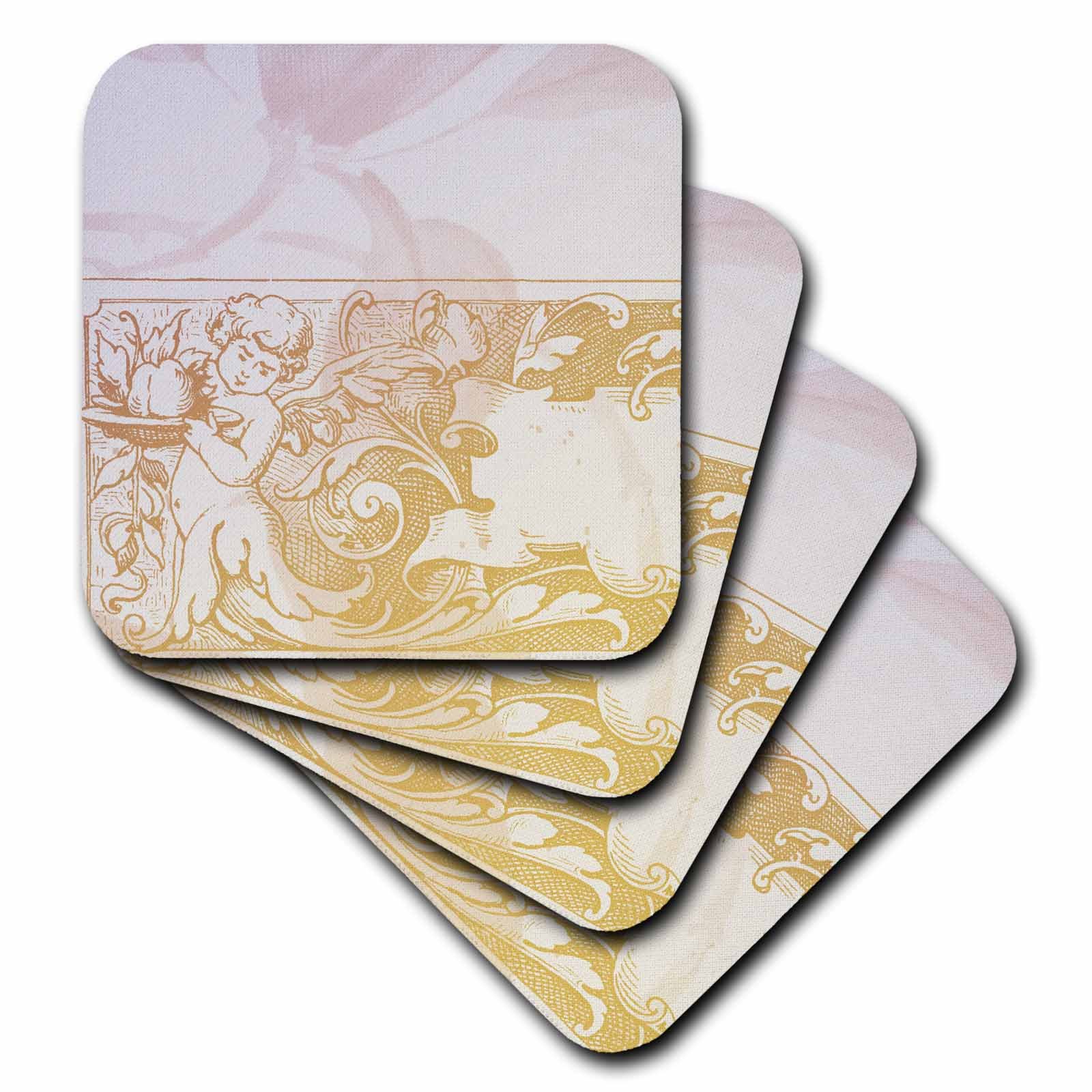 3dRoseCST_79291_1 Sweet Cherub- Vintage Art-Soft Coasters, Set of 4