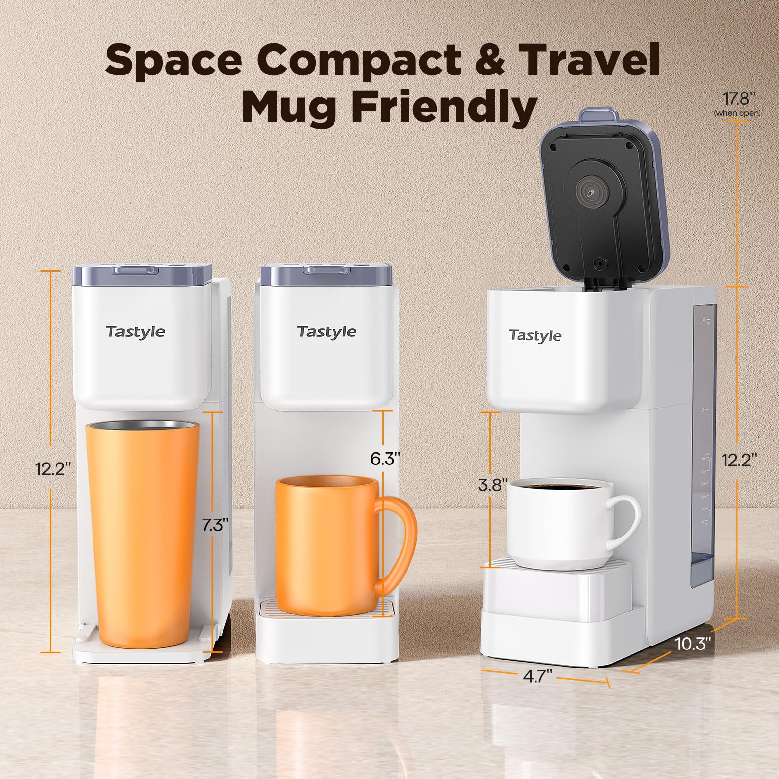 Tastyle - Cafetera caliente y helada con organizador de cápsulas K (no incluido), almacena 10 cápsulas, 4 a 5 tazas de cafetera y cafetera de una sola porción, compatible con K Cup y molido