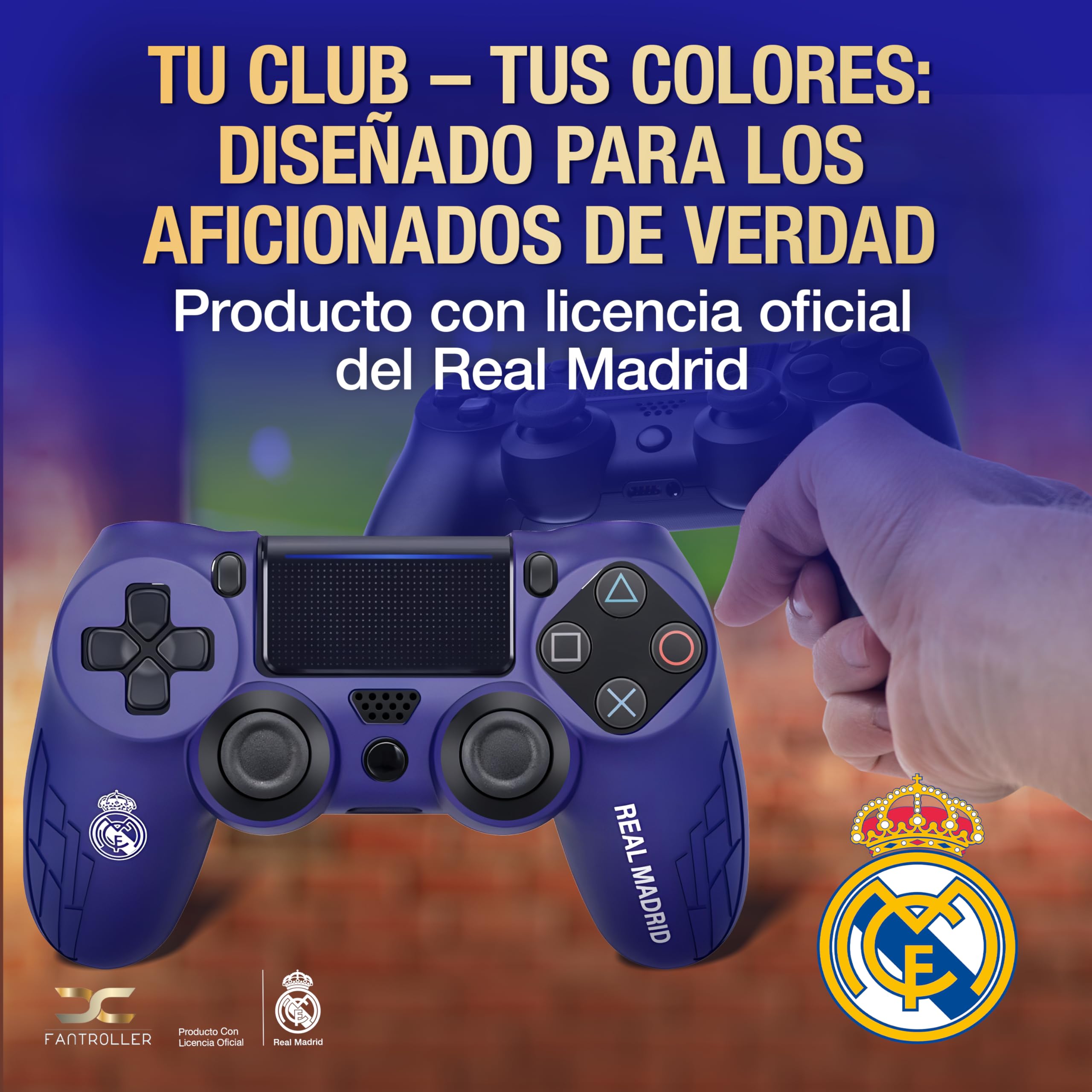 Funda para controlador PS4 con diseño oficial del Real Madrid para máxima protección y agarre | Funda para controlador PS4 disponible en azul y blanco