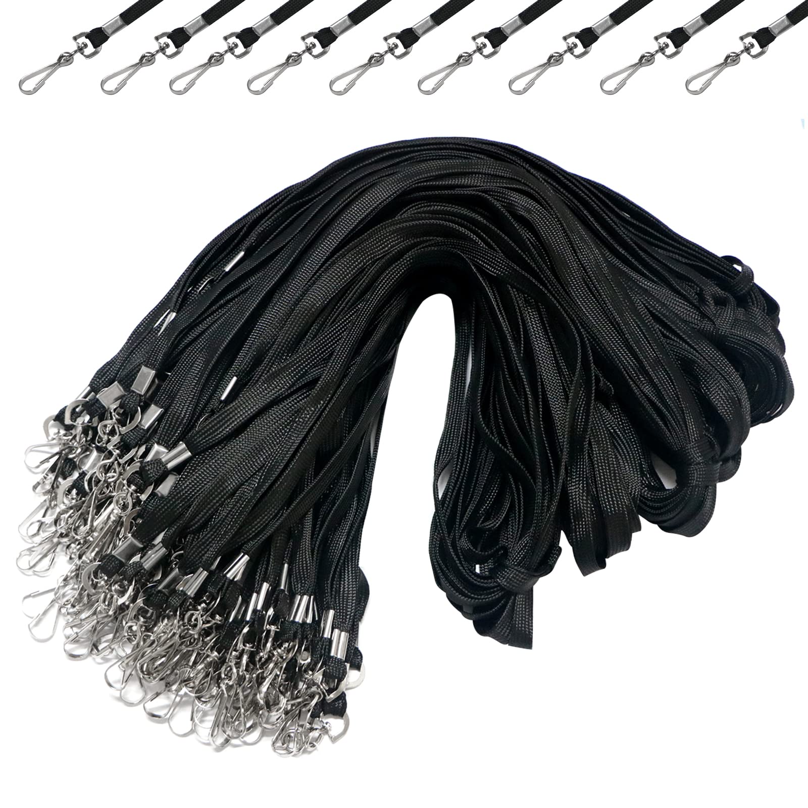 BAITEER 120 Pcs Black Lanyards Premium Bulk Flat Lanyards 36" with Swivel J Hook for ID Name Badge Holder, VIP, School, Kids, Coach, Conference,