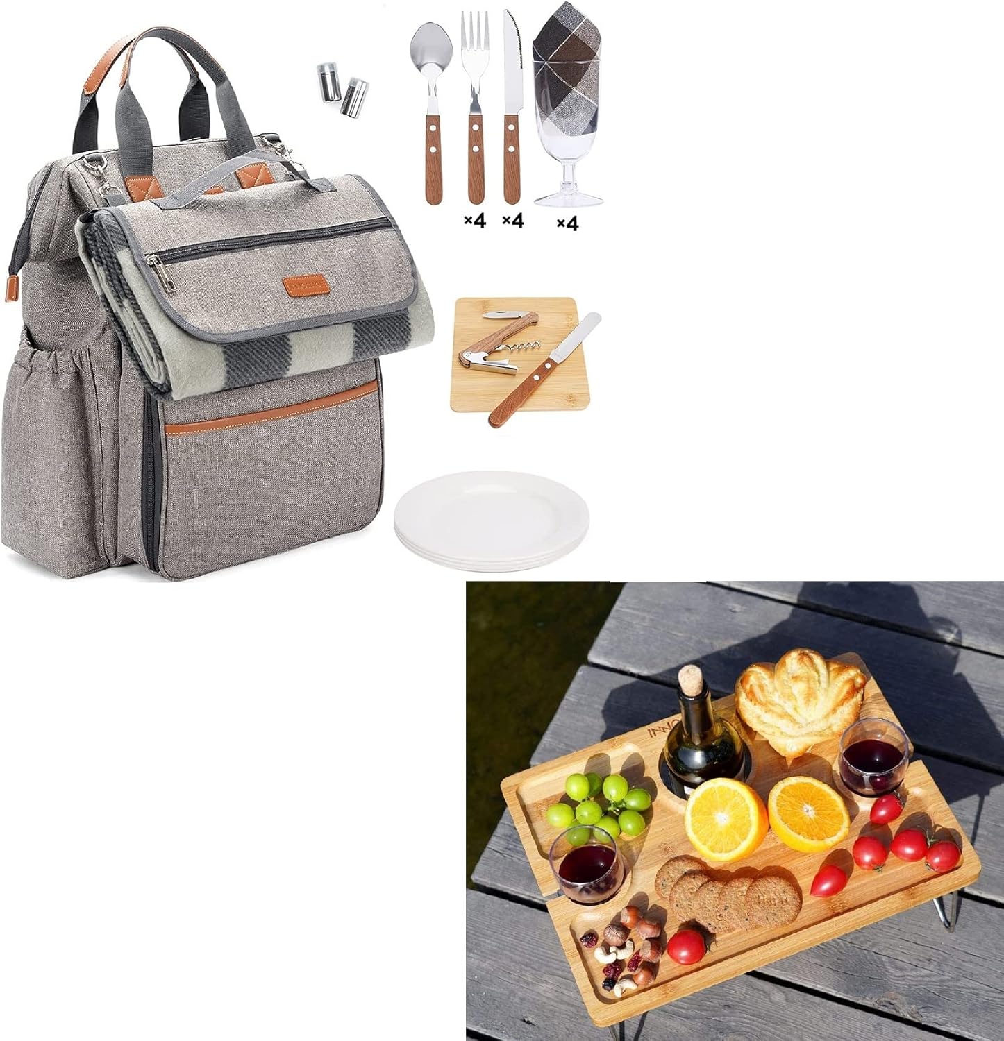 Picnic Backpack for 4 Person Picnic Set with Insulated Bag and Waterproof Picnic Blanket for Family Outdoor Camping with Foldable Picnic Table : Patio, Lawn & Garden