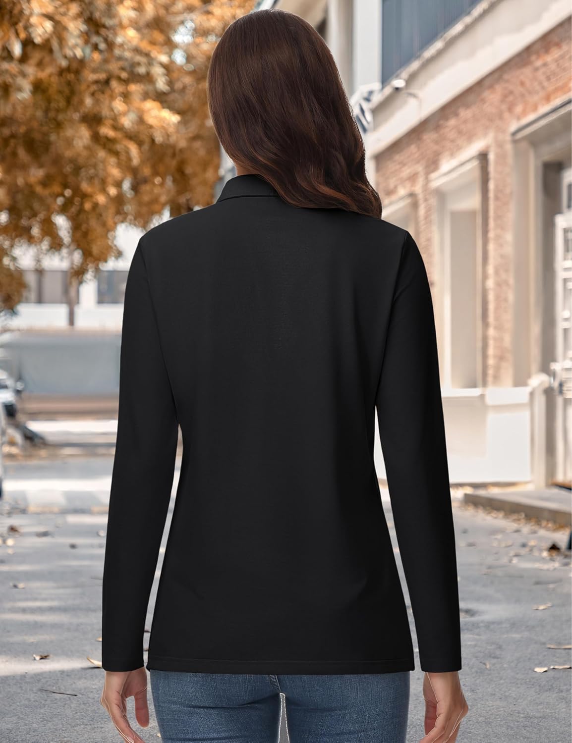 YUCOLEN Womens Polo Shirts Long Sleeve Casual Tops Collared Button Down Cotton Tee Work T Shirt - Image 6