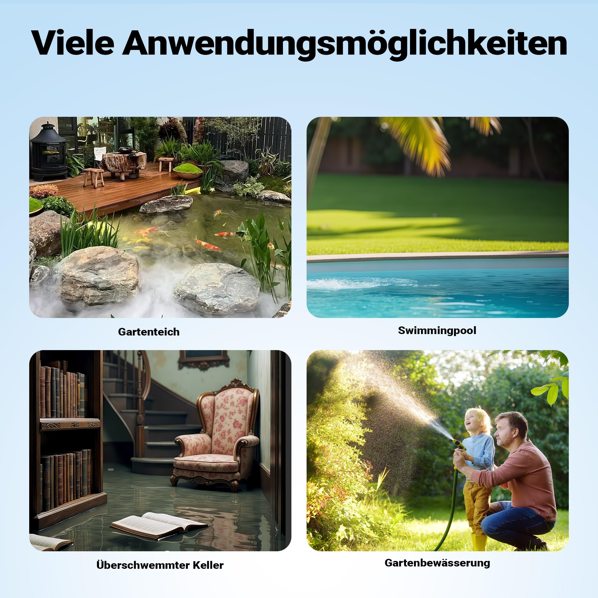 Wiltec Tauchpumpe 400 W, Schmutzwasserpumpe mit max. Fördermenge 6000 l/h, Pumpe zum Absaugen von Wasser max. Förderhöhe 7 m, Flachsaugpumpe für Keller