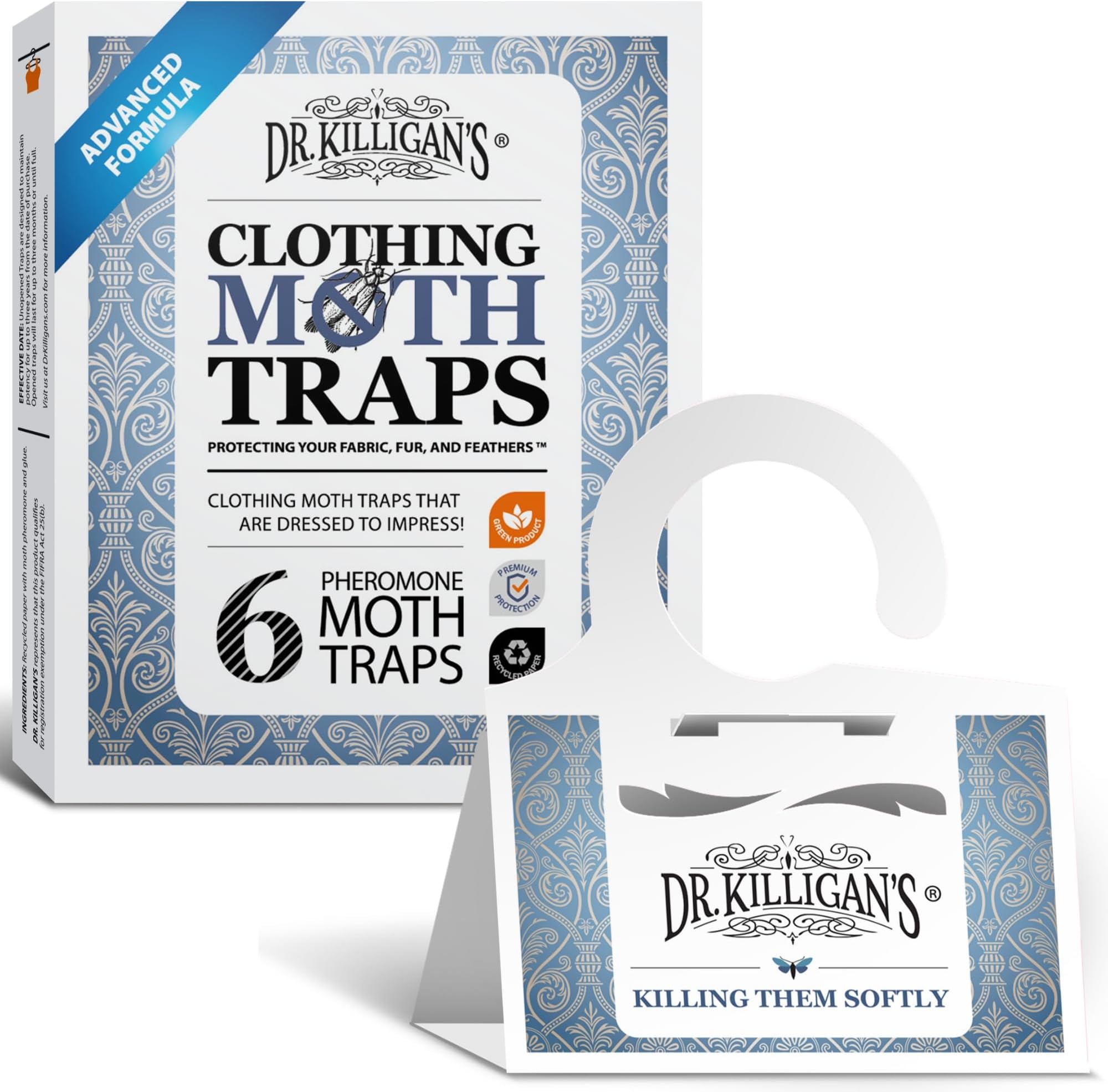 Dr. Killigan's Premium Garment Moth Traps Pheromone Prime | Non-Toxic Garment Moth Traps Moth Traps for Closets & Carpets | Moth Protection & Prevention | Cousins & Calluses