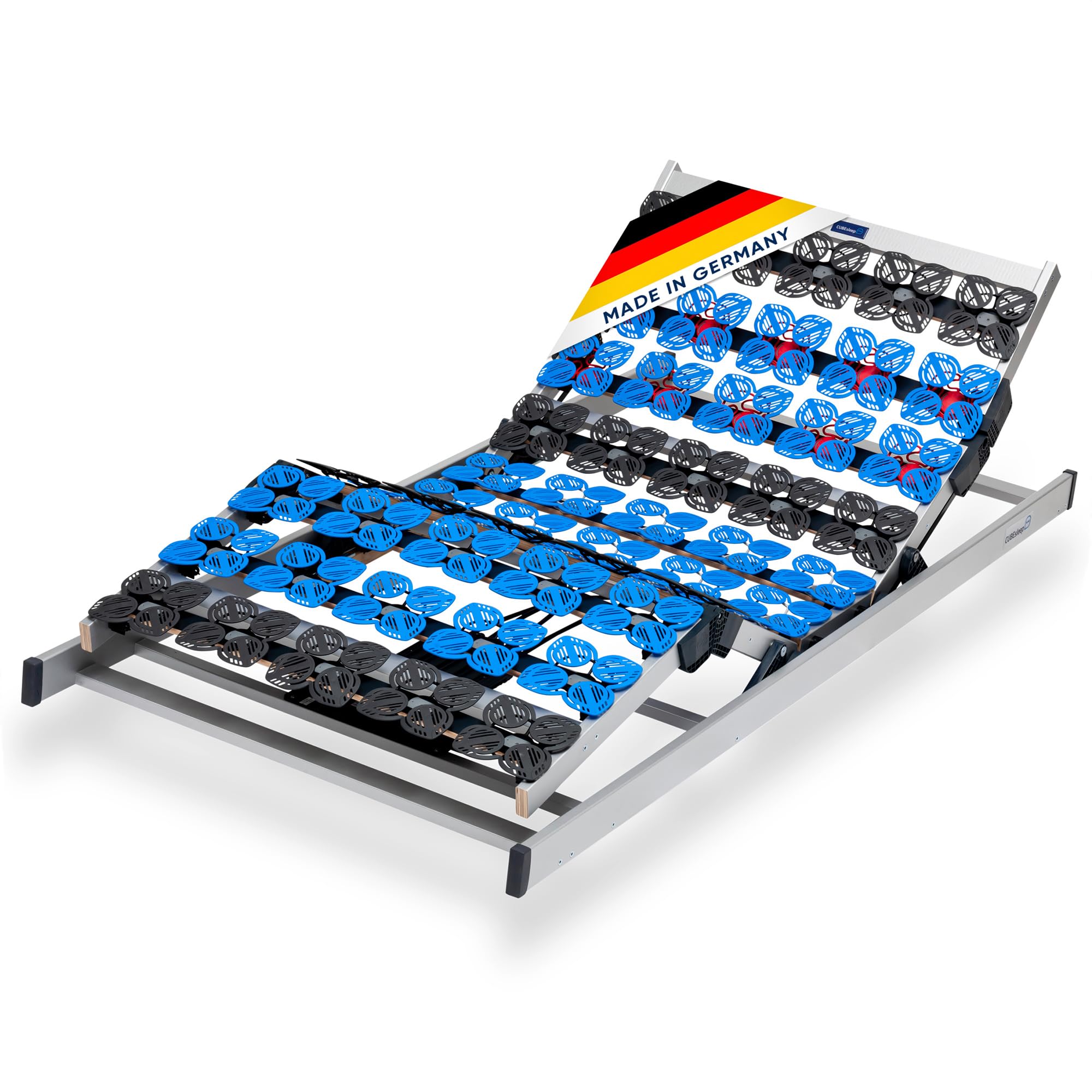 CubeSleep 7-strefowy stelaż pod materac Cloud 90x200 cm | Regulacja elektryczna zagłówka i podnóżka | Wyprodukowano w Niemczech | Certyfikat GS - przetestowana bezpieczność | gotowy do użytku
