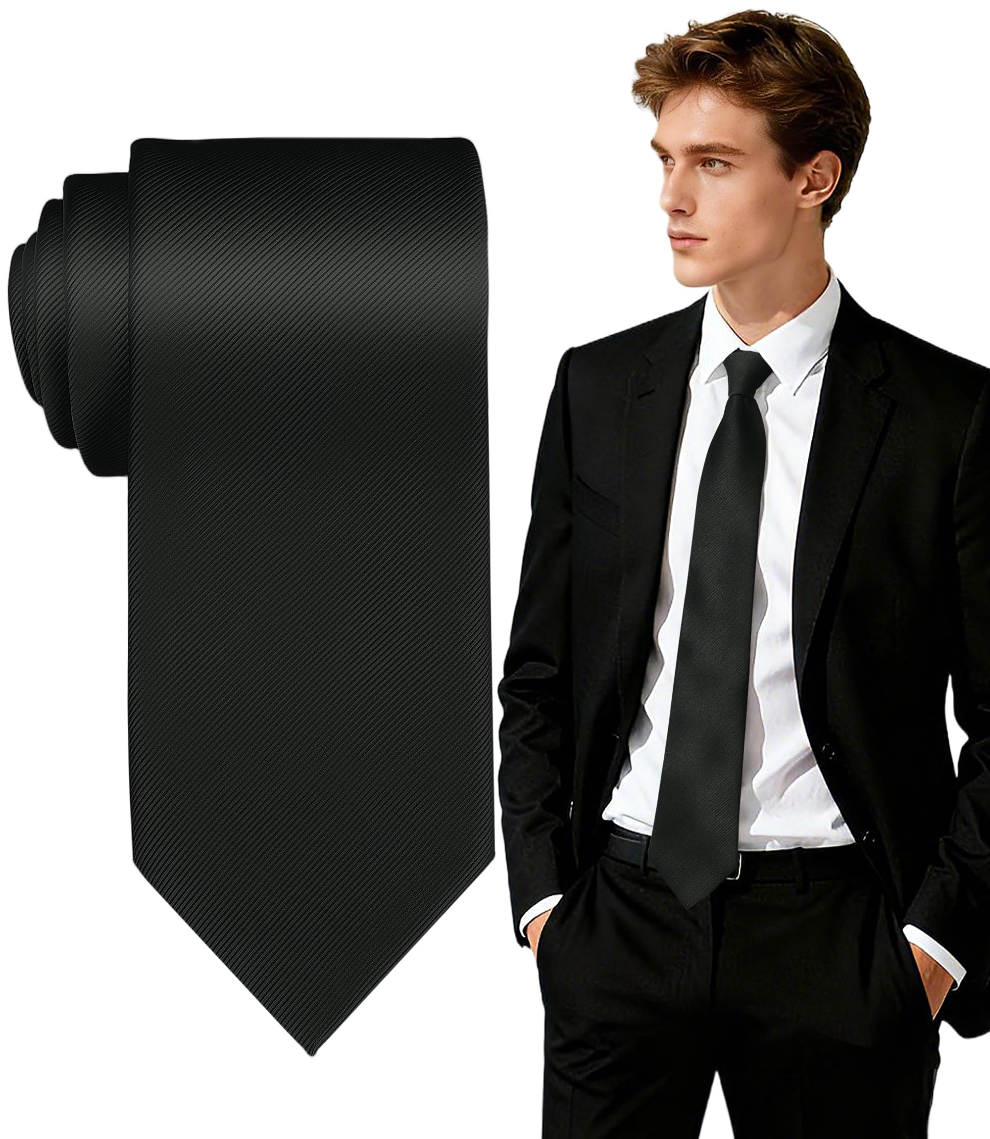 Fixsmith Men's Black Tie, Ties For Solid Color Neckties, Neck Ties Formal For Wedding, Business, Graduaction& Party, Gift For Dad, Husband, 3.15" Wide