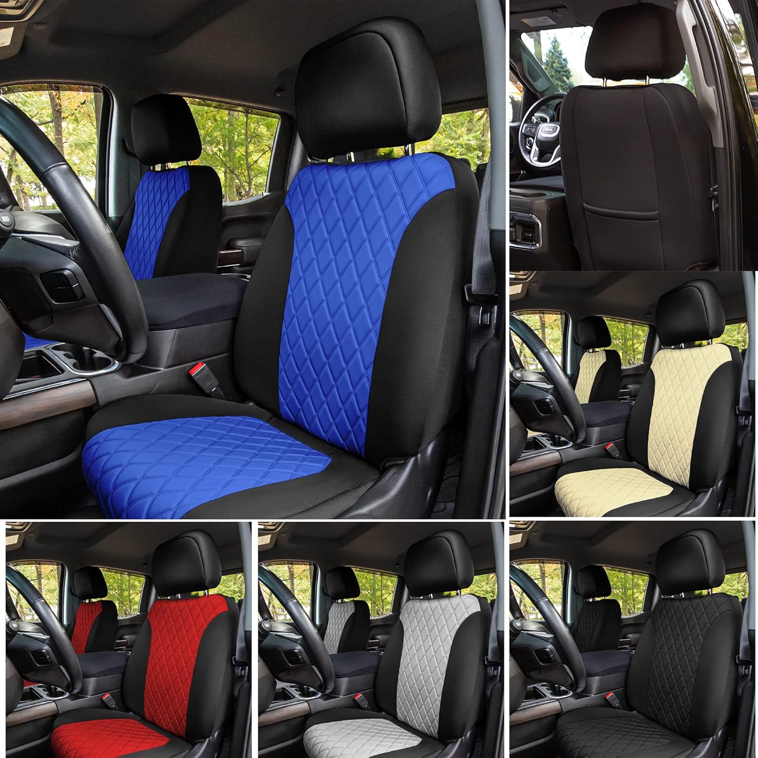 TLH Custom Fit Neoprene Seat Covers for Chevrolet Silverado 1500 2500HD 3500HD RST | LTZ | HIGH Country (2019-2022) - Black Truck Seat Covers - Automotive Seat Accessories