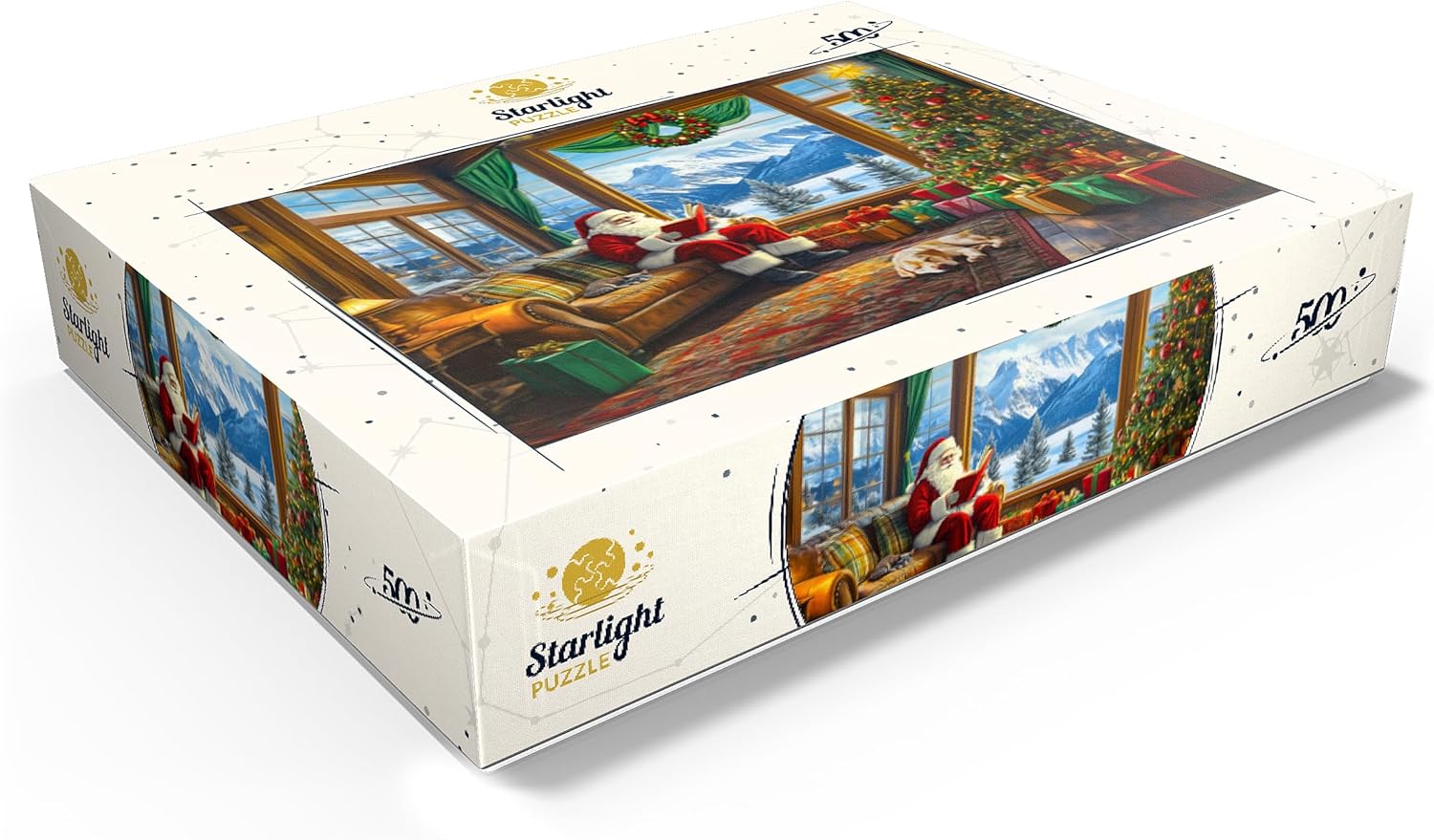MyPuzzle Cozy Christmas Scene with Santa and Mountain View - Premium 500 Piece Jigsaw Puzzle for Adults