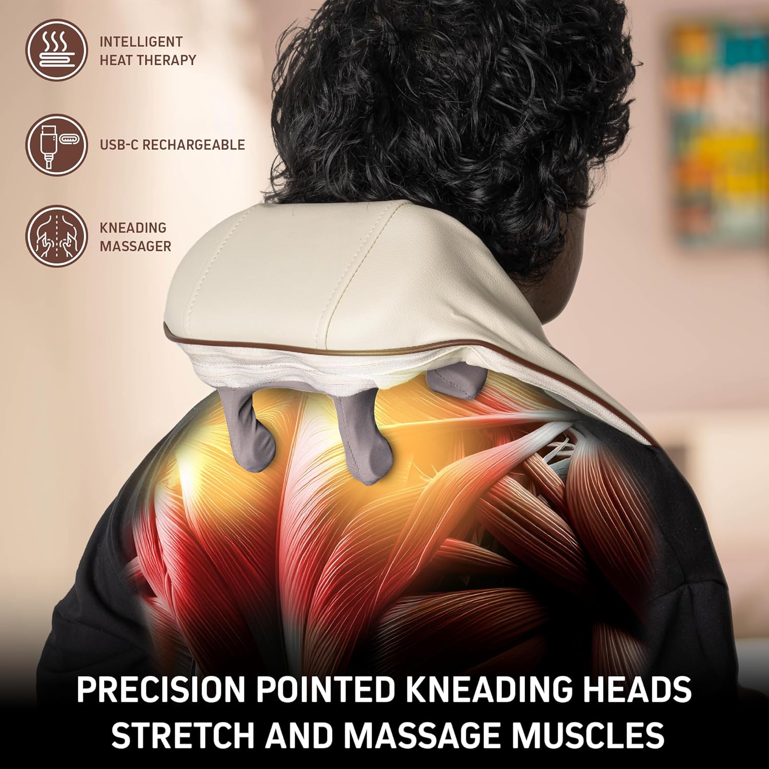 FIRSTHEALTH Neck and Shoulder Massager with Heat, Deep Tissue Shiatsu Back Massager, USB-C Rechargeable, Kneading Massage for Pain Relief, Gifts for Men Women