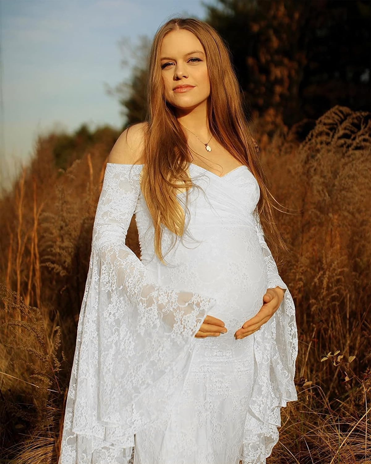 Saslax Off Shoulder Lace Maternity Dress for Photography Maxi Maternity Props Dresses for Photo Shoot Baby Shower - Image 6