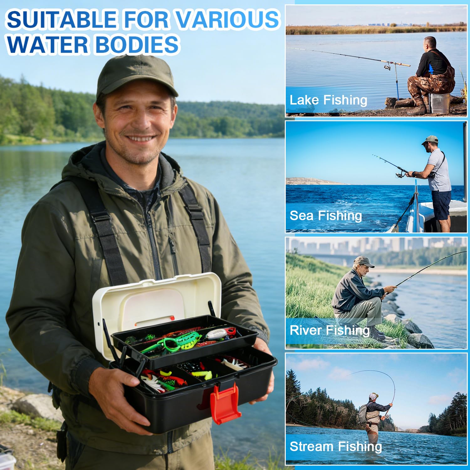213 Piezas Señuelos de Pesca,Kits de Señuelos Pesca Accesorios Cebos Artificiales Articulos de Pesca Incluido la Anzuelos,Cebos,Pinzas de Pesca,etc.Regalo Masculino