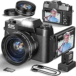 Câmera Digital 6K Para Fotografia, Câmera De Vlog De 64 Mp Para Youtube Com Tela Flip De 180° De 3", Zoom De 16X, Foco Automático, Câmeras Compactas De Beleza Para Viagens Para Adolescentes,