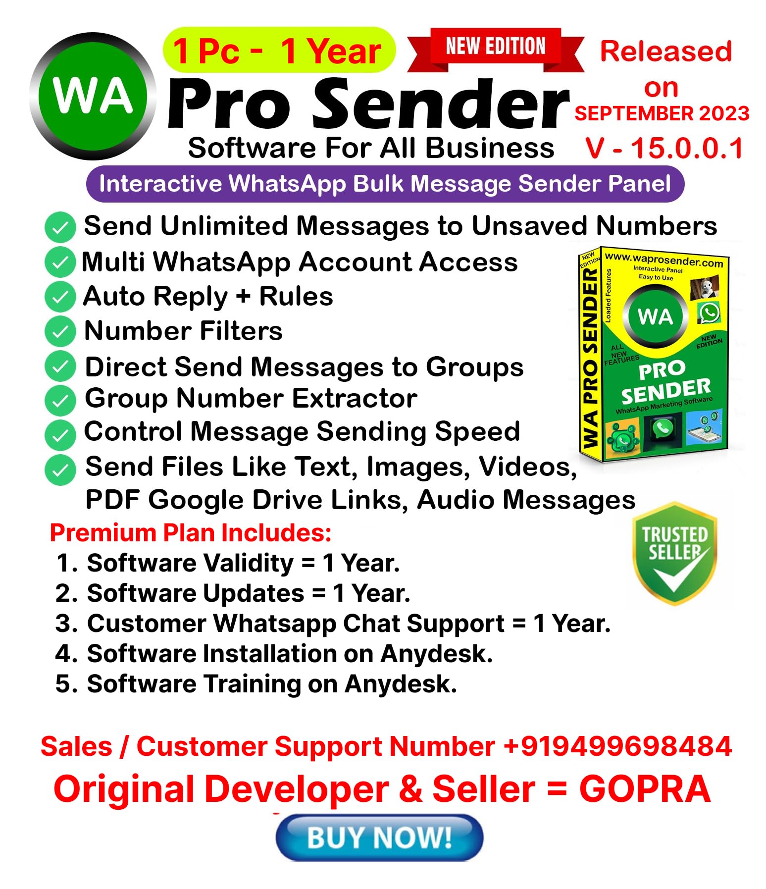 See full amazon price history chart for Business Bulk Whatsapp Sender - Work With BETA MODE & NORMAL MODE- Latest Version April 2022 - 1 User - 1 Year ( Send Videos Also)..(Original Seller Of This Product - GOPRA) Business Bulk Whatsapp Sender - Work With BETA MODE & NORMAL MODE- Latest Version April 2022 - 1 User - 1 Year ( Send Videos Also)..(Original Seller Of This Product - GOPRA) (B09YD6H34W) Amazon Price History, Amazon Price Tracker