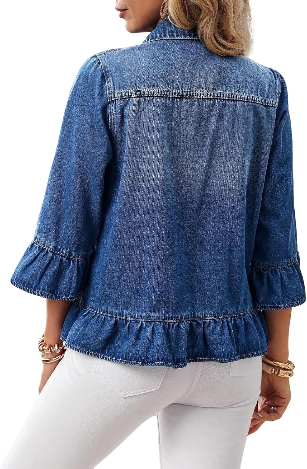 LaiyiVic Denim Jacket for Women Long Sleeve Classic Distressed Trucker Jean Jackets