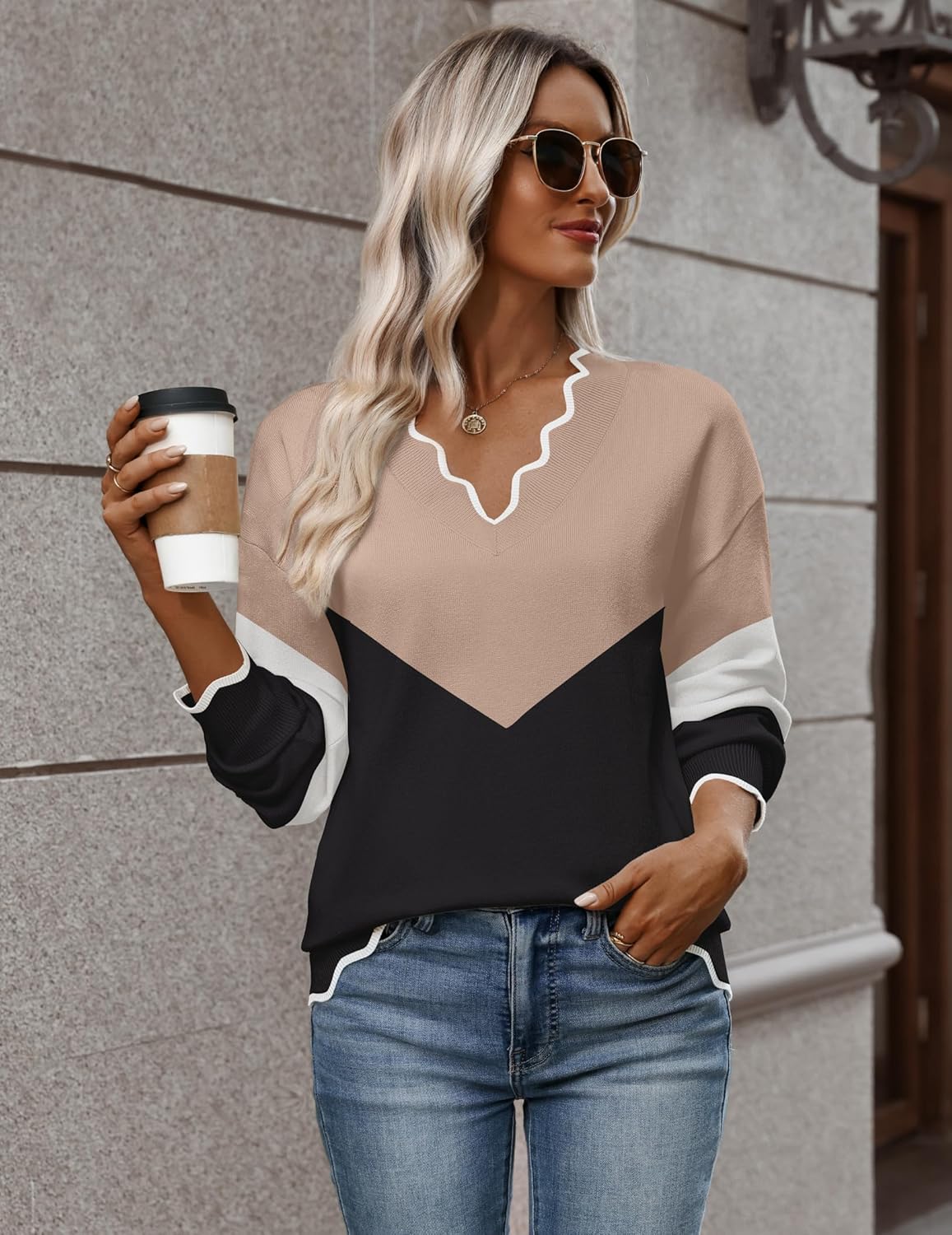 Zeagoo Women's 2026 Fall V Neck Sweater Casual Long Sleeve Lightweight Ribbed Knit Pullover Sweaters Dressy Casual Tops - Image 6