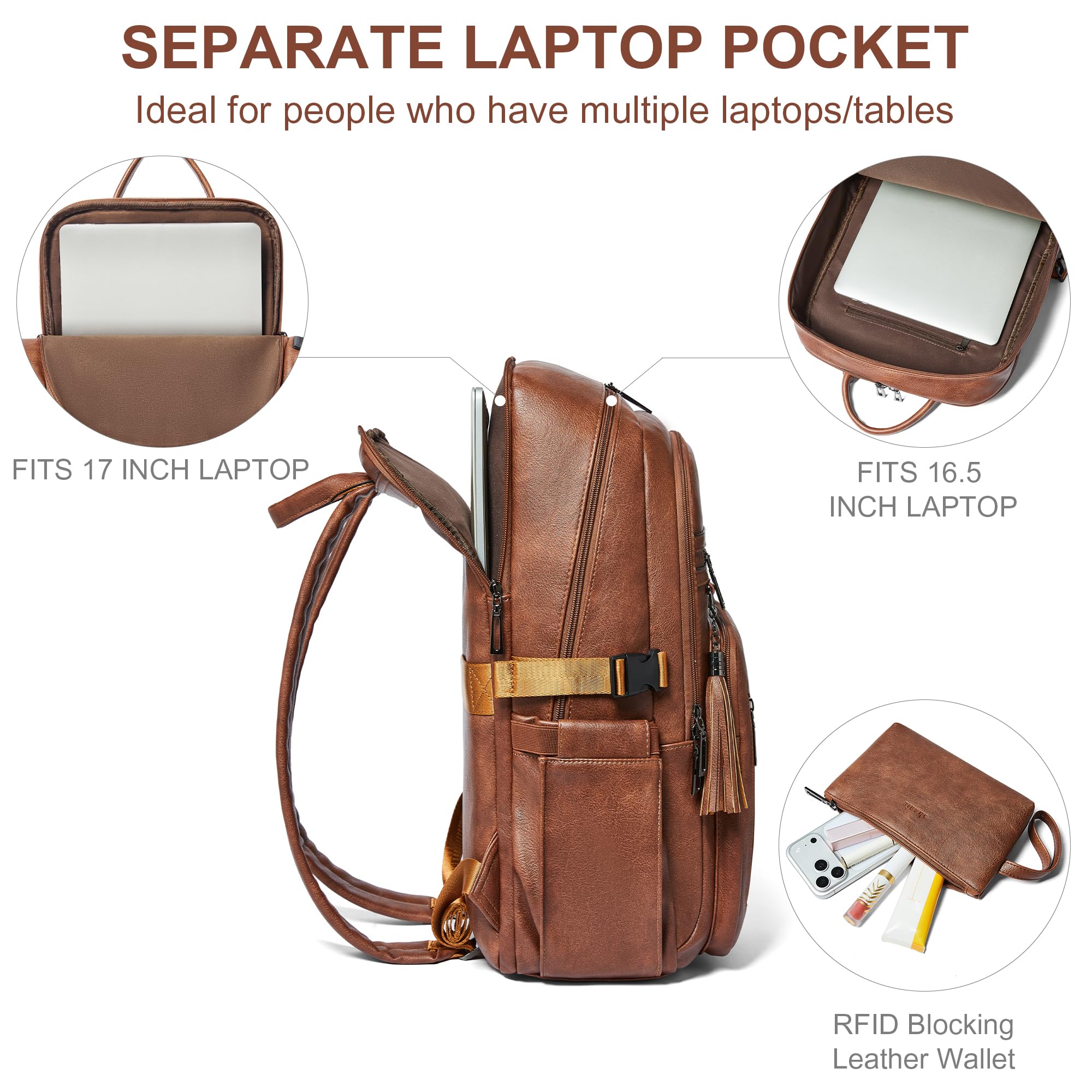 Shrrie Sac à dos en cuir unisexe 28L avec compartiment pour ordinateur jusqu'à 17". Port USB,Pochette RFID,idéal pourde voyage travail, études et week-end.