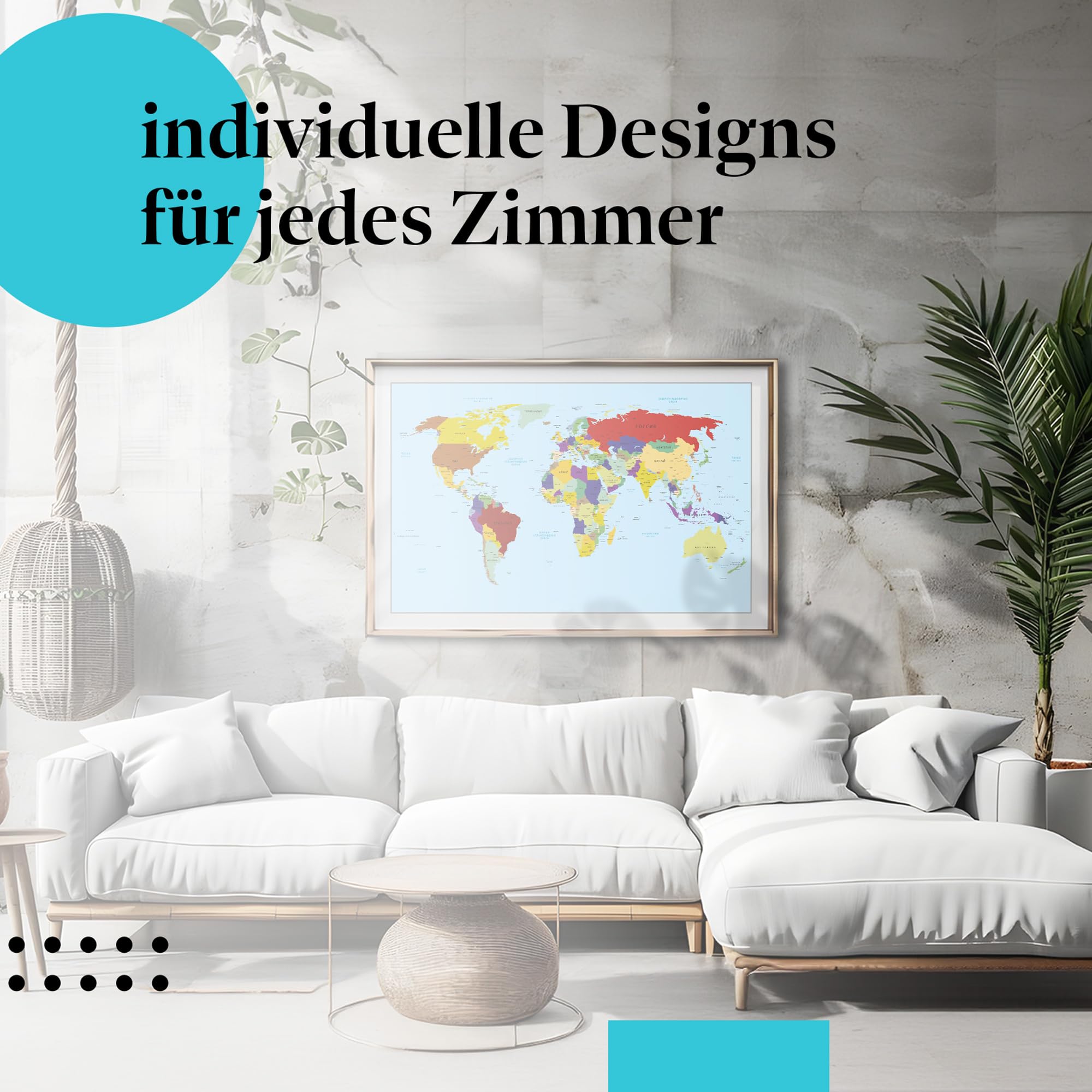 Postereck - 0672 - Politische Weltkarte, In Russisch Hauptstadt - Unterricht Klassenzimmer Schule Wandposter Fotoposter Bilder Wandbild Wandbilder - Leinwand - 75,0 cm x 50,0 cm