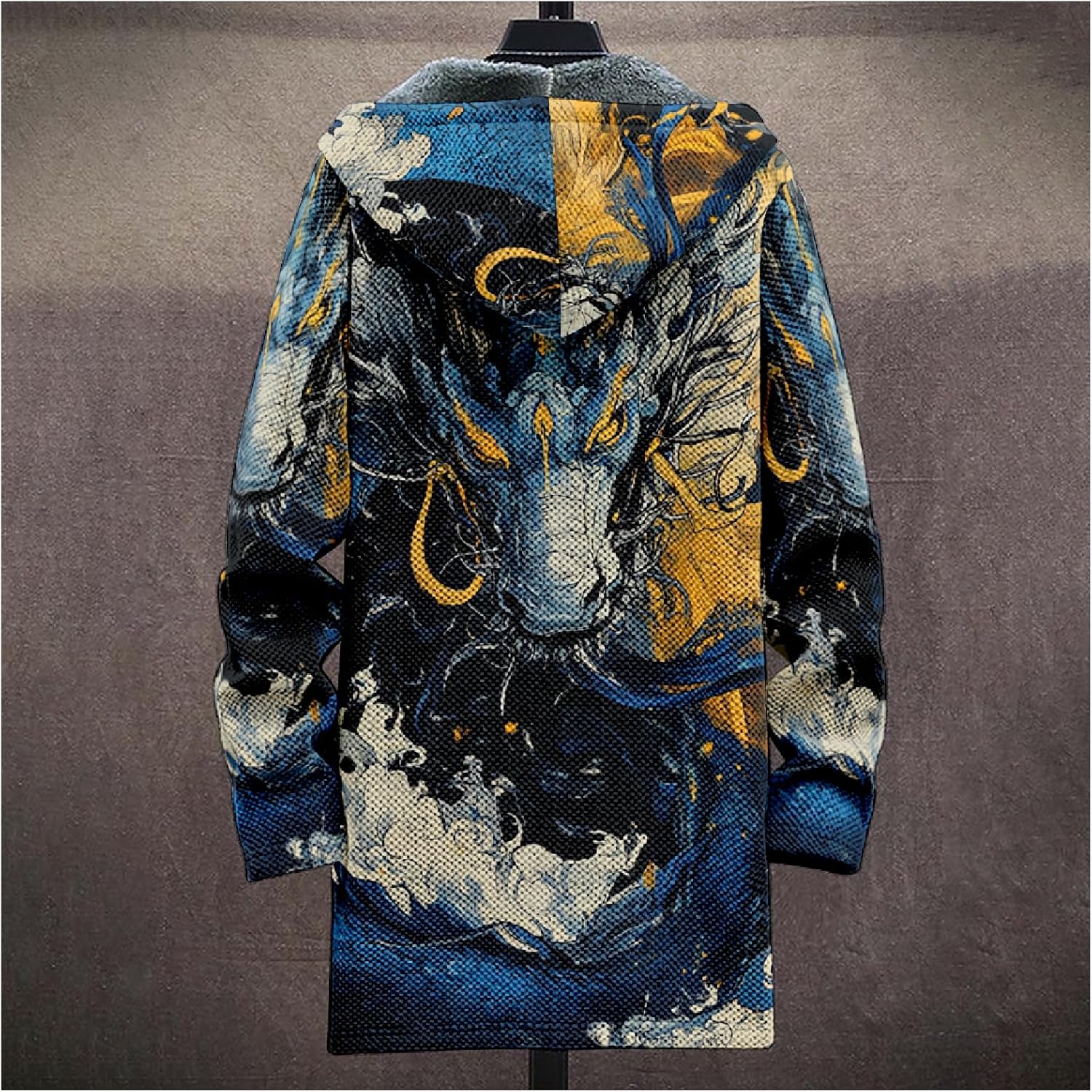MARSVOVO Cool Hippie Long Cardigan Hoodies for Men Zipper Fleece Lined Knit Coat Skull Animal Print Graphic Jackets - Image 2