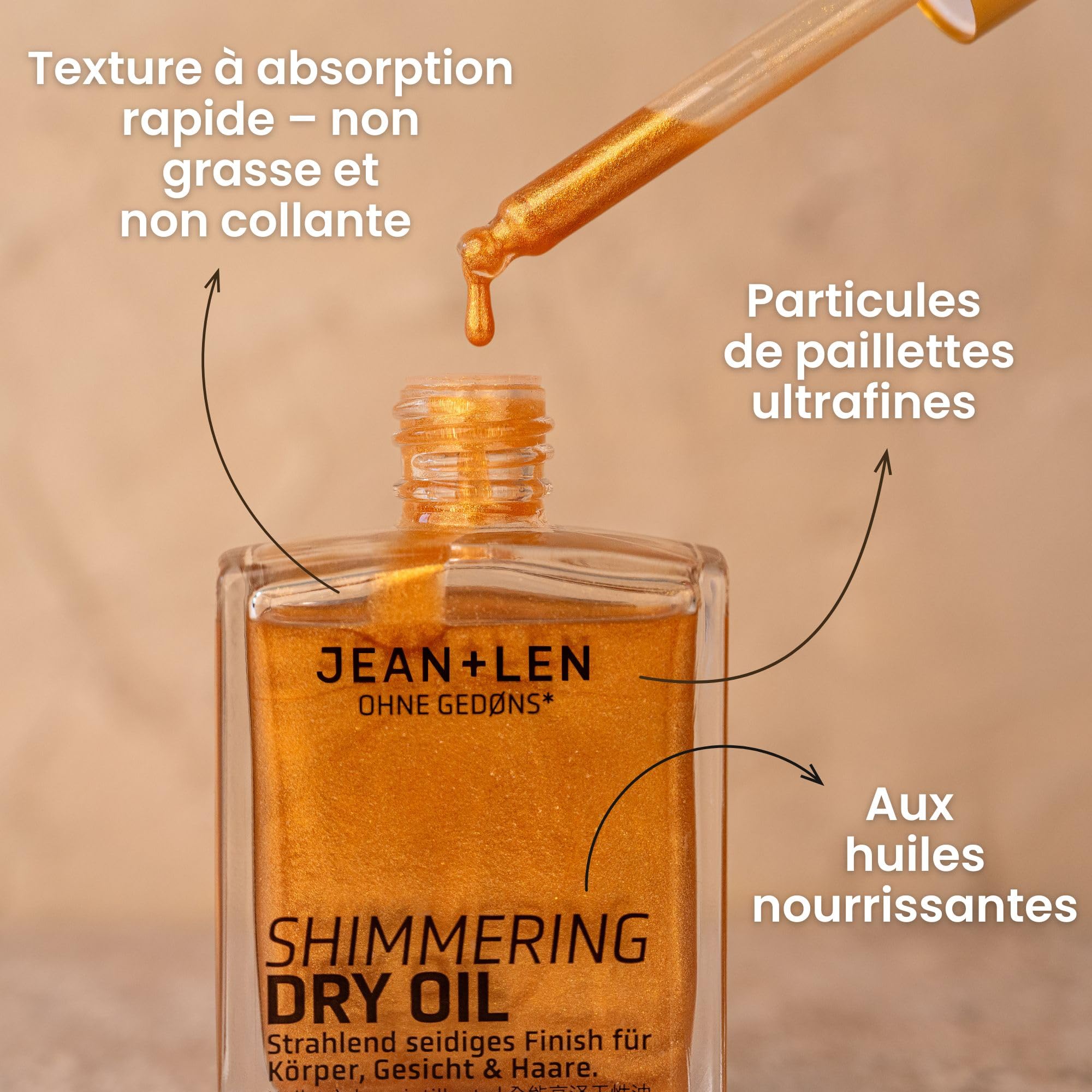 Image secondaire de Huile Sèche Brillante Jean & Len - Éclat Bronze pour Corps, Visage et Cheveux