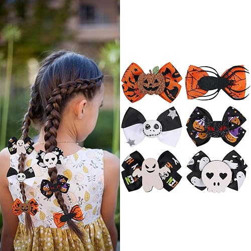 6 pinzas para el cabello de Halloween, lindas y divertidas, calabaza, calavera, fantasma, araña, arco, horquilla, gato, clip para el cabello,