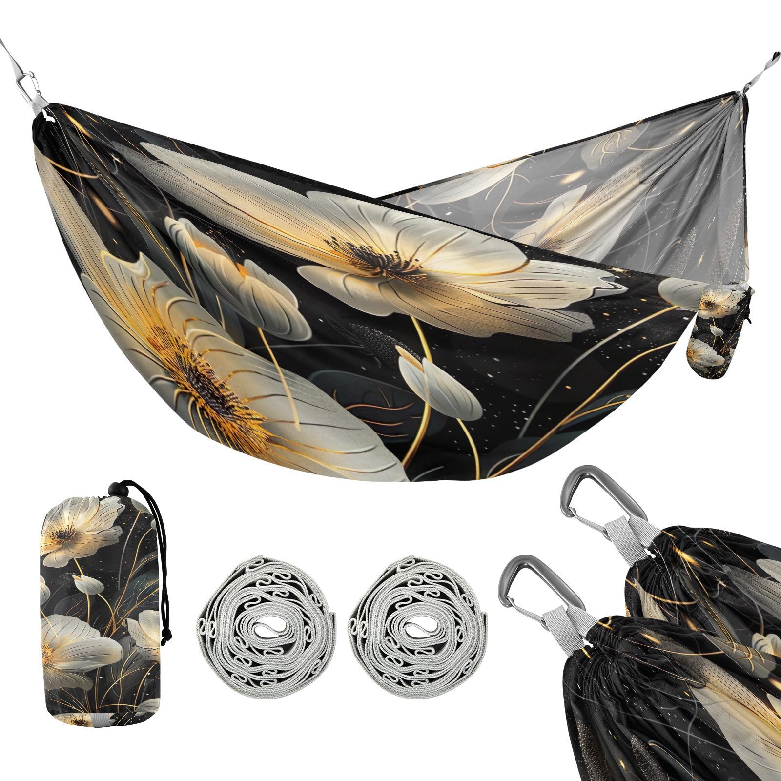 Kigai Beauty Flower Camping Hammock Durable & Portable Travel Hammock Holds 330lbs with Tree Strapsm, Pocket, Camping Accessories
