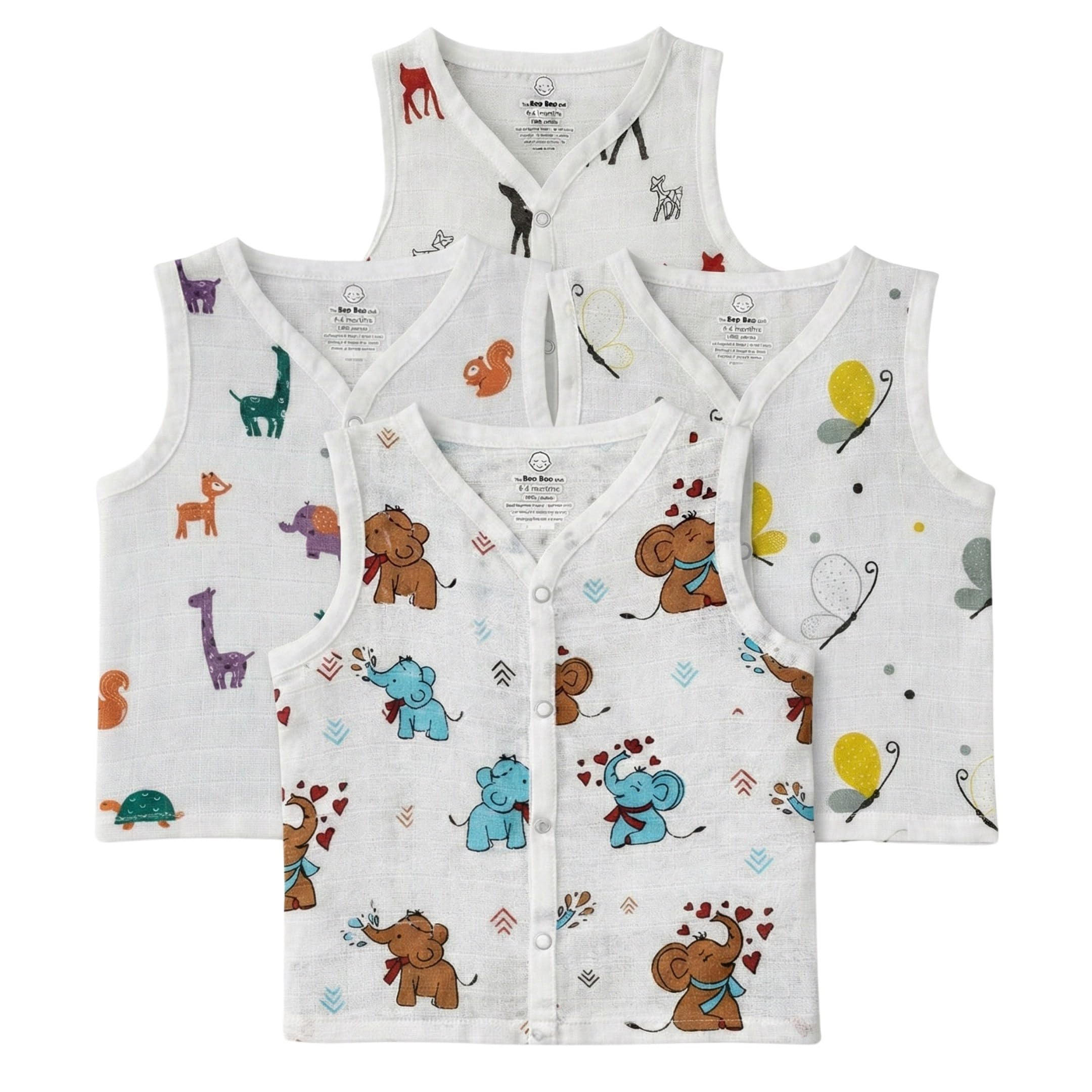 The Boo Boo Club Organic Cotton Baby Jhabla | Pack of 4 Newborn Sleeveless Jabla | 18 to 24 Months Infant Summer Wear | Soft & Breathable Muslin Fabric | Easy Button Closure Vest-picture-29