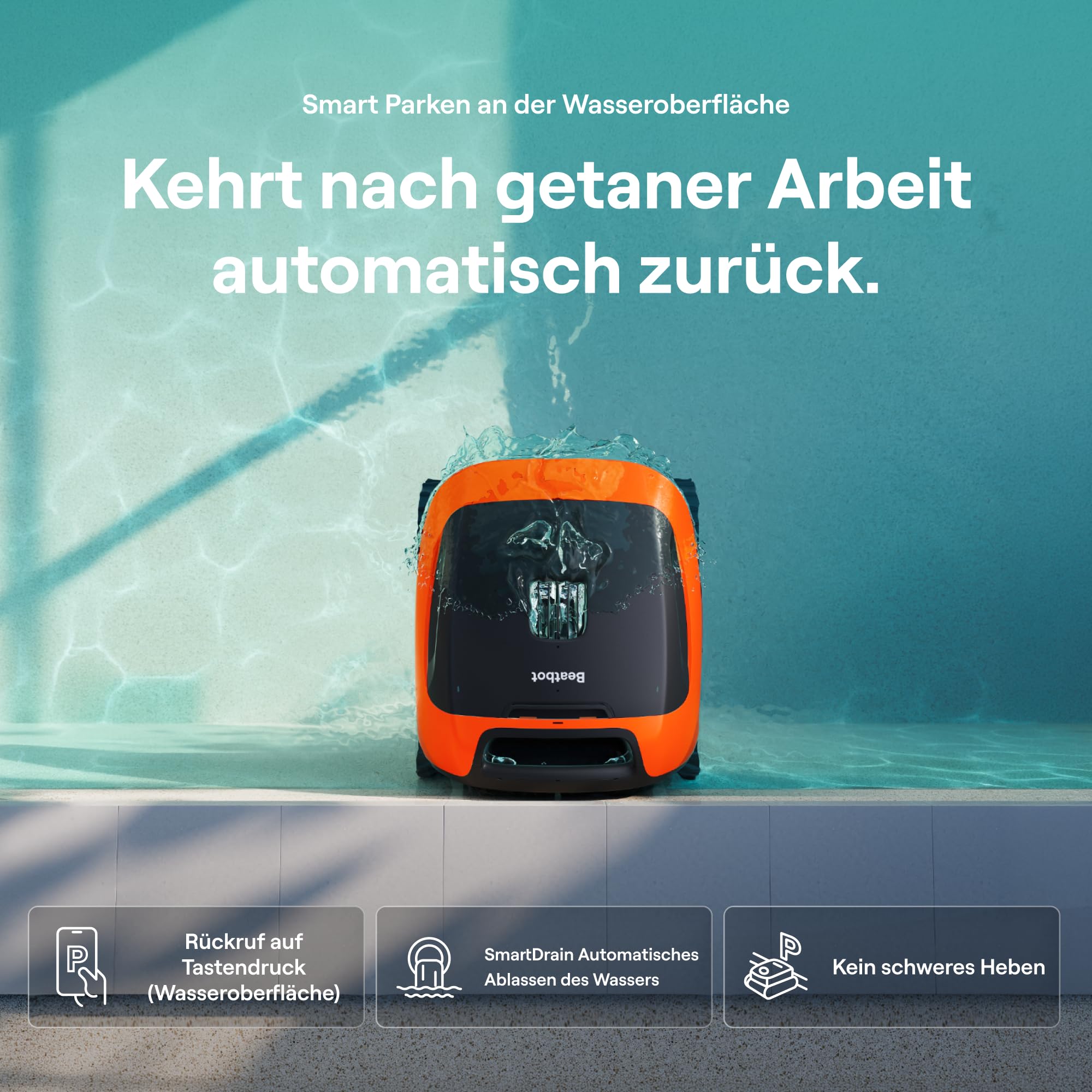 Beatbot (2026 Neu Sora 30 Poolroboter Akku Boden und Wand, 25700LPH Saugleistung, 3-Zonen-Reinigung, 5 Stunden Laufzeit, Filterkorb mit 5 L Kapazität, Mandarine