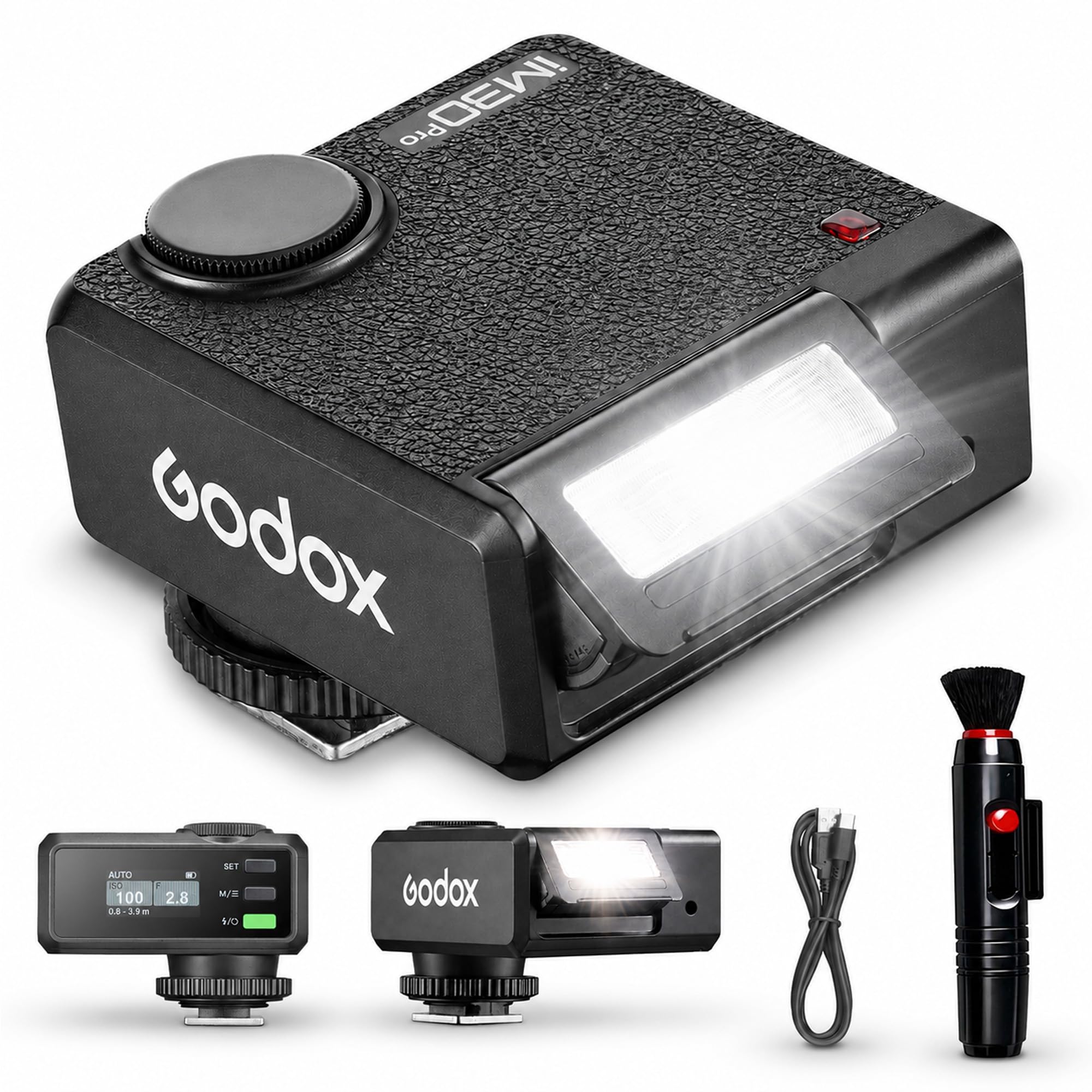 Godox iM30Pro iM30 Pro Mini Flash per Fotocamera, GN15 Flash Godox, AUTO e M, 550 Scatti, 1,5s, USB-C, Slitta a Contatto Singolo per Sony Canon Nikon Fujifilm Olympus Ricoh Leica Panasonic Pentax