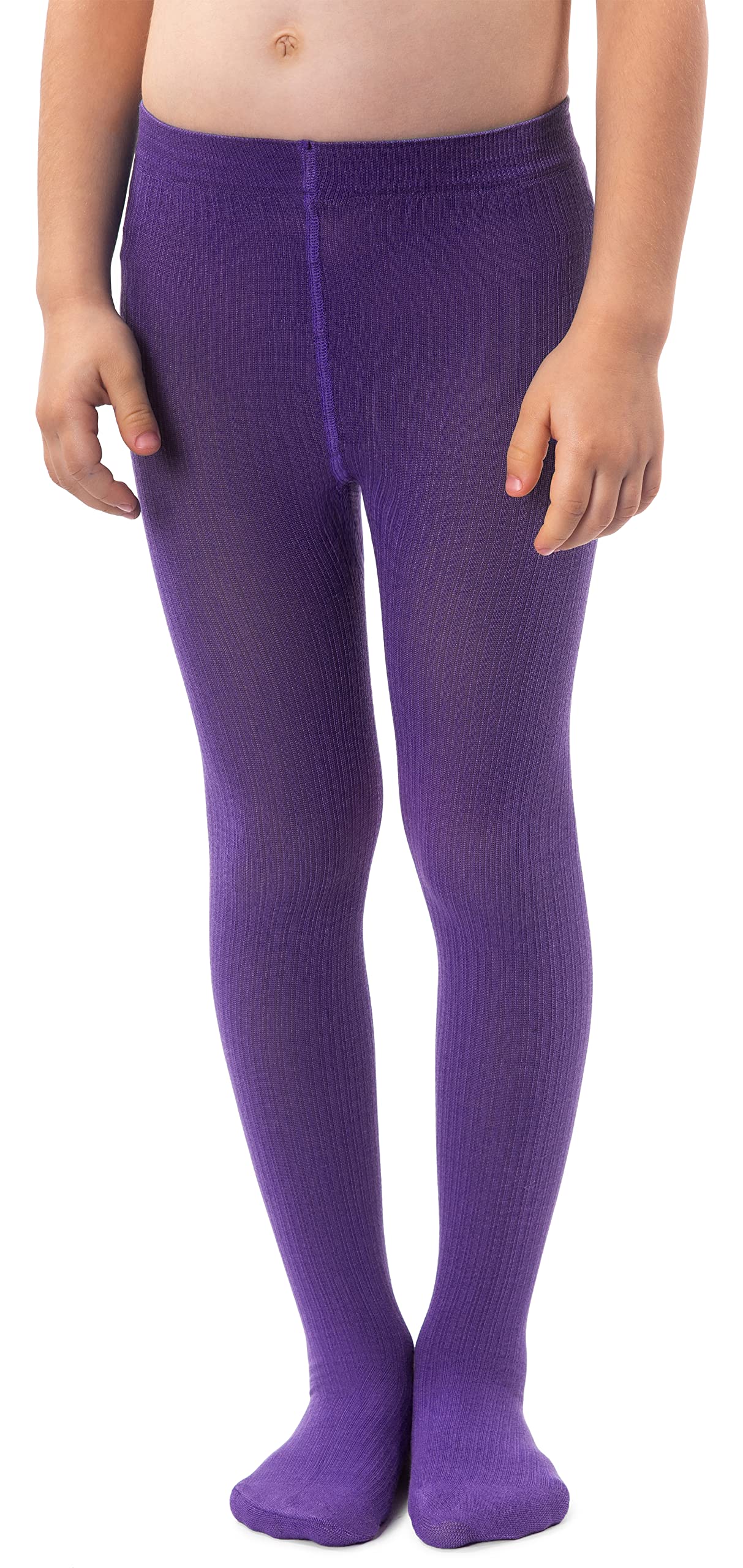 NOQ Girls Plain Knit Tights Footed Warm Opaque School Kid Stockings Ballet Dance Show Nursery, Violet 8/9 years