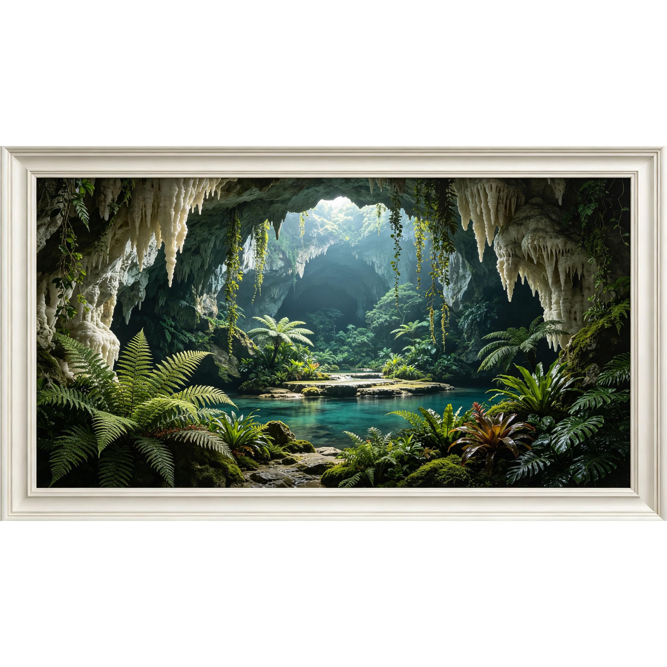 QZLITHOTIC 50x90cm3D Framed Wall Art， Tropical Jungle Cave Landscape SelfAdhesive Mural， WaterActivated Peel & Stick Fabric Decor Wall Decal for Bedroom Living Room