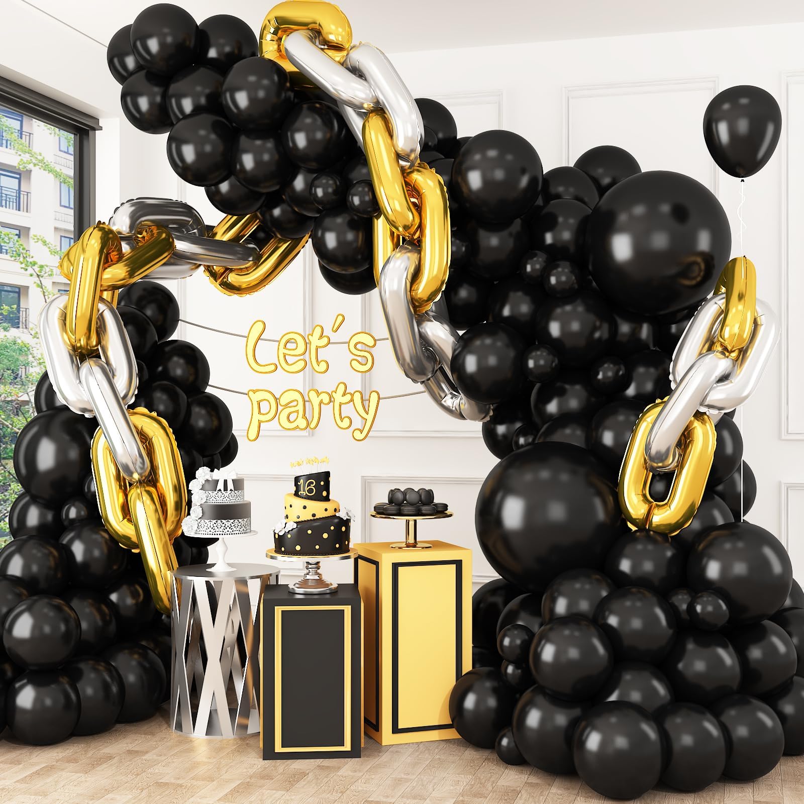 Gold Silver Chain Balloons, 24PCS Giant Chain Foil Balloons Garland for 80s 90s Hip Hop Party Decorations - Image 3